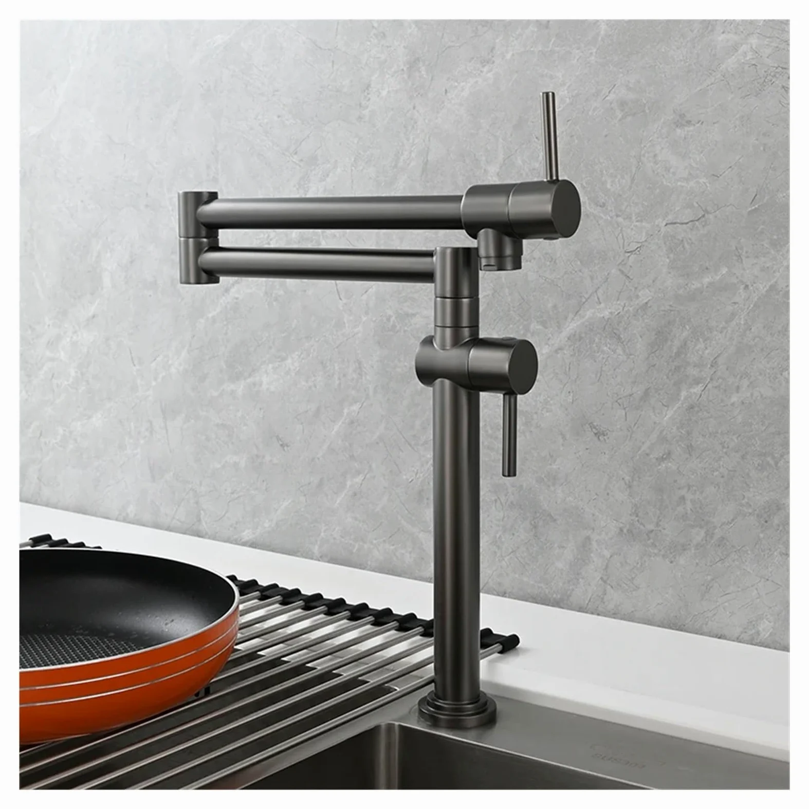 Rubinetto for lavello da cucina a parete, pieghevole ed estensibile, in ottone, con due maniglie, solo for acqua fredda Funzionamento flessibile