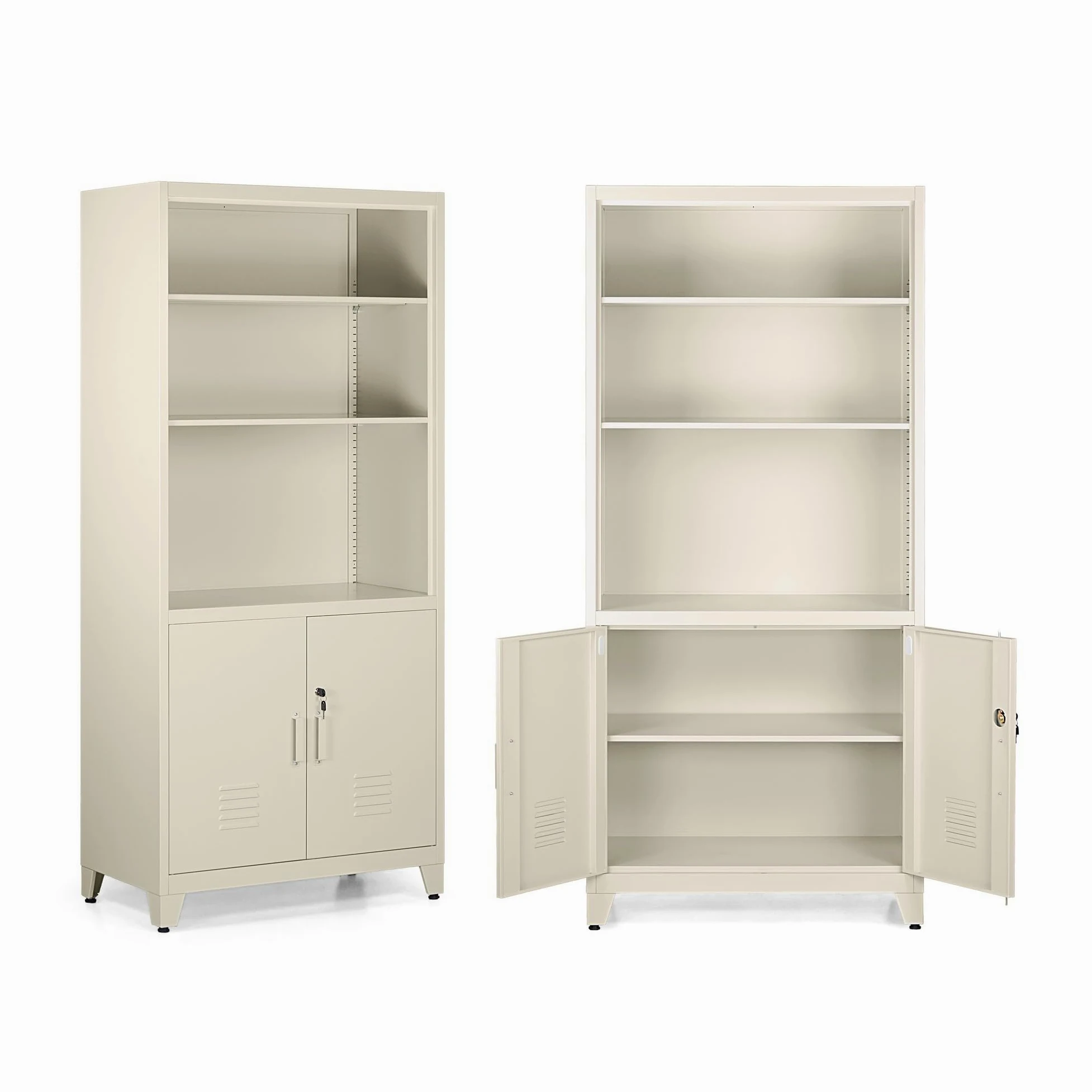 WeHome - Armadio Da Ufficio In Metallo 85x45x190 Cm Con Serratura, Mobile Ufficio Metallo Con 2 Ante E Mensole, Libreria Metallica Archivio Con 5 Ripiani Regolabili Per Ufficio O Archivio (Avorio)