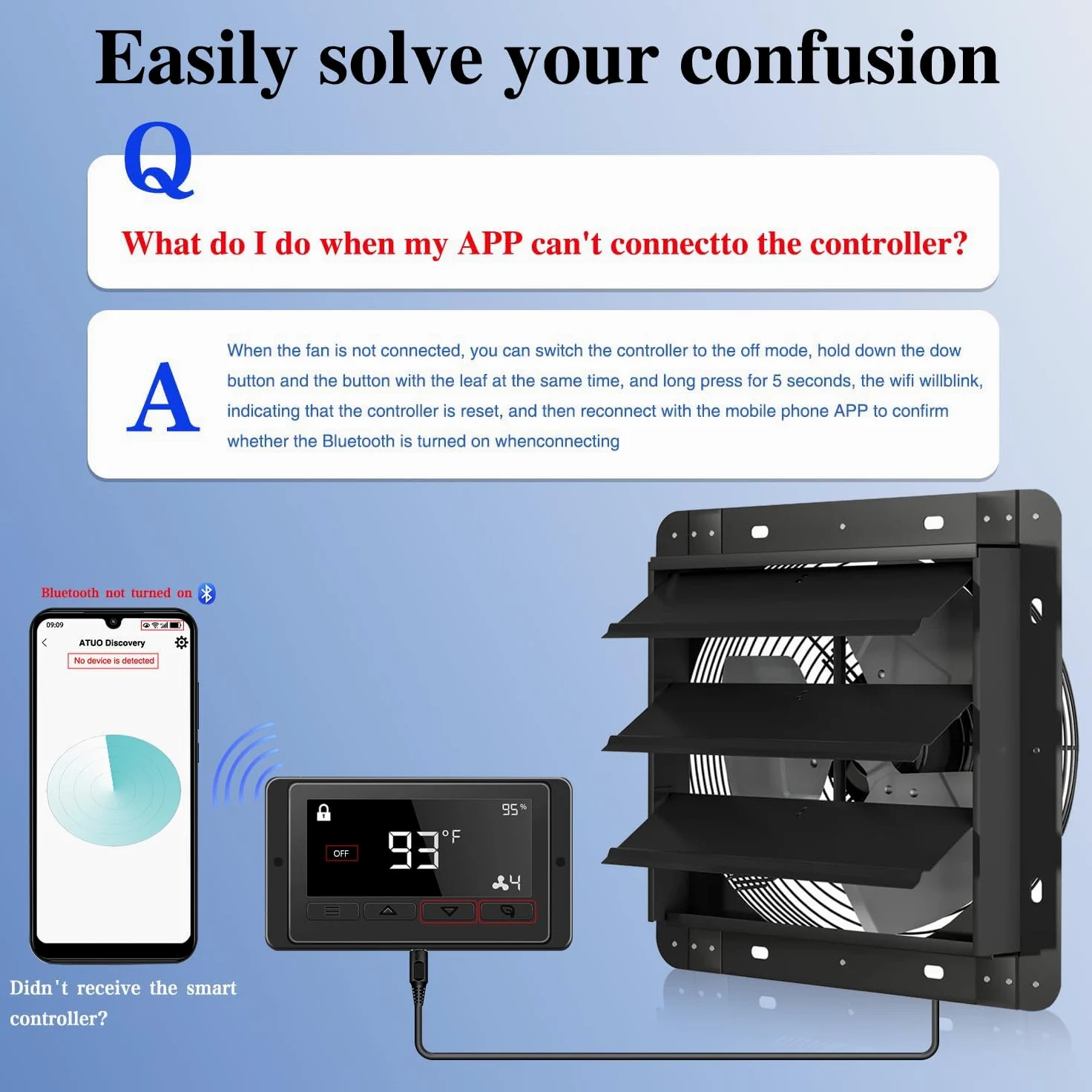 Aygrochy Ventola Aspirazione industriale da 300 mm, 40 W con app WiFi, flusso rotativo EC, ventilatore da parete 1630 m³/h, ventilazione e raffreddamento per serre, garage loft e cucina.