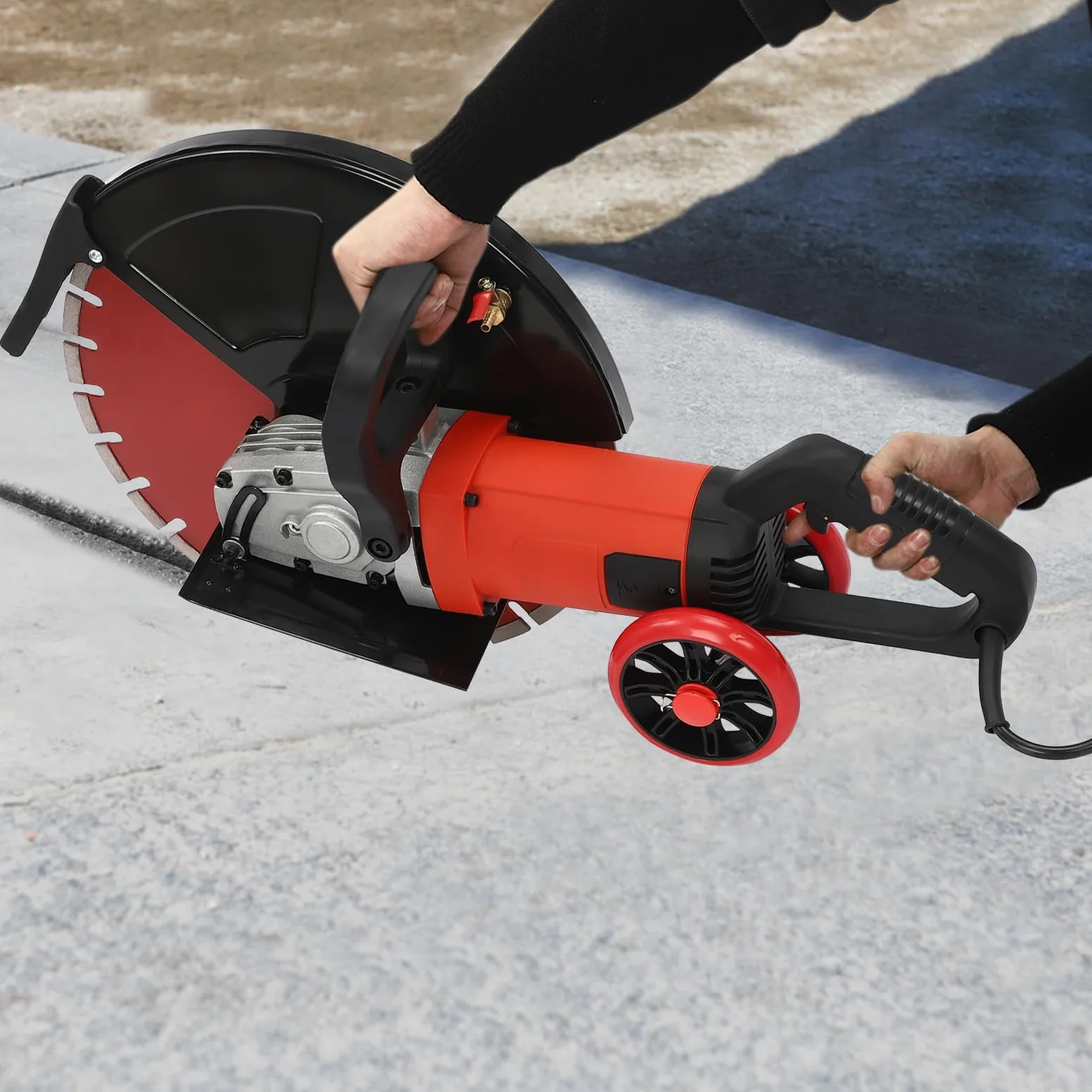 Sega elettrica per calcestruzzo, 4000 W, lama diamantata da 410 mm, profondità di taglio 165 mm, taglio senza polvere, sega a secco a umido per pavimenti in cemento, muratura e granito