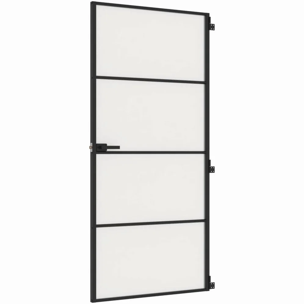 Homgoday Porta interna in vetro, set completo con maniglia, porta girevole, design moderno, porta da ufficio, per casa e ufficio, sottile, 93 x 201,5 cm, vetro temperato e alluminio, nero e opaco