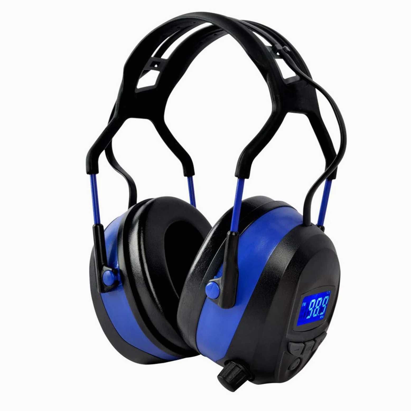 GARDTECH Cuffie antirumore Bluetooth antirumore con radio wireless MP3 FM paraorecchie di sicurezza con display LCD 4 GB SD Card per adulti per giardino lavorazione del legno nero e blu
