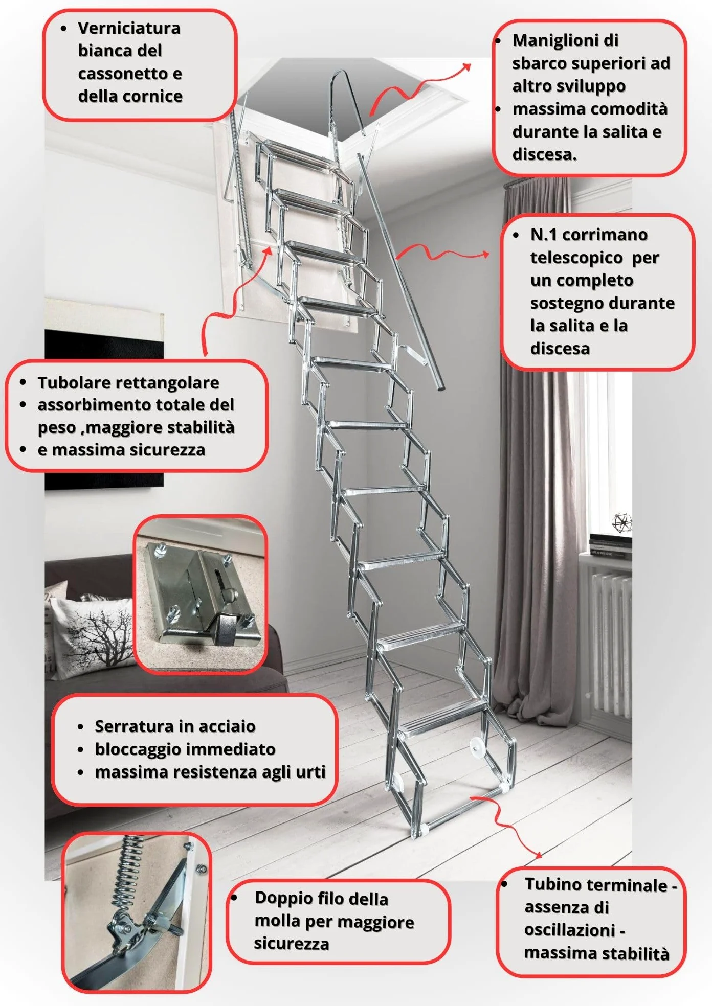Scala Retrattile Fantozzi in acciaio (90x70x276/300)