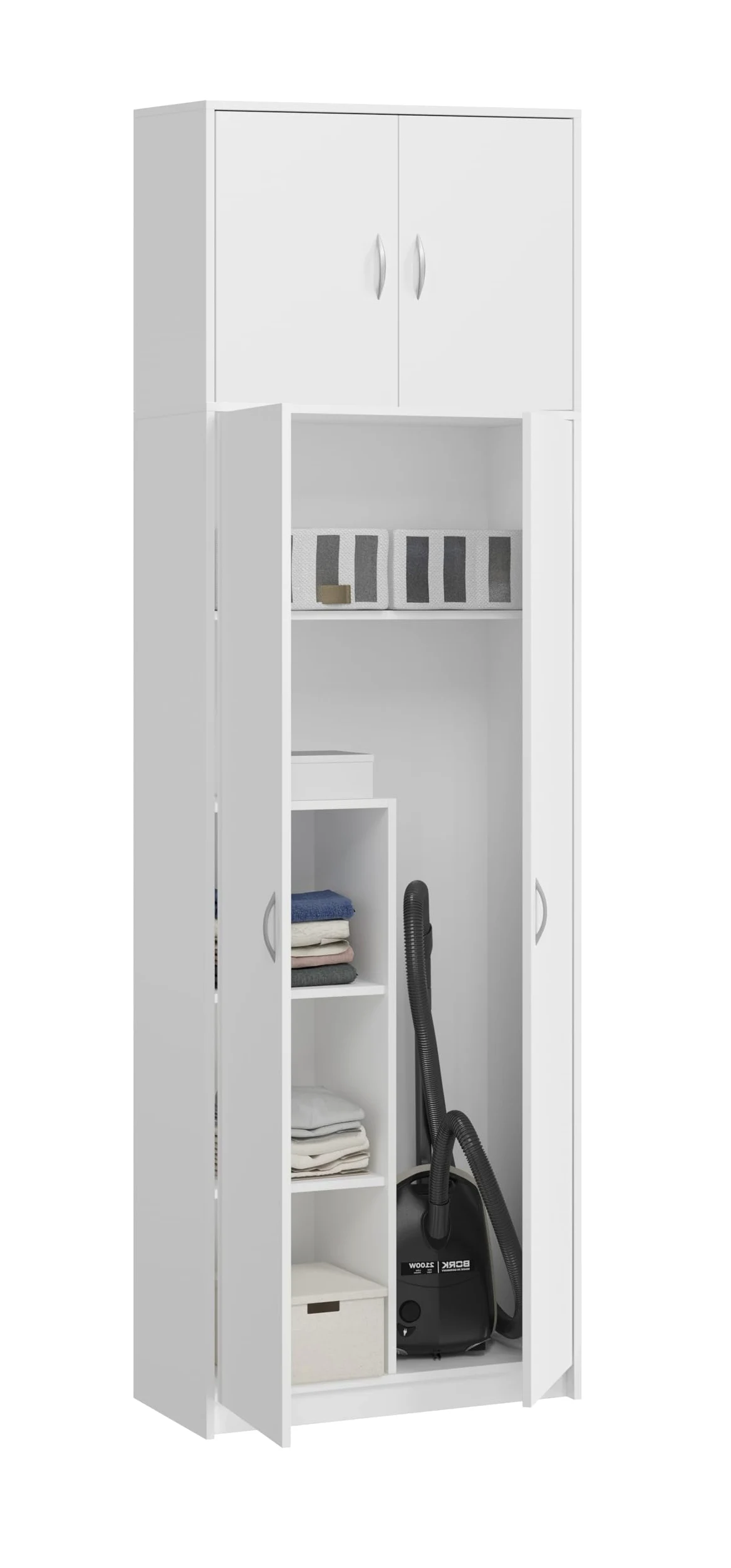 Mobile alto multiuso per scopa, pratico armadietto per aspirapolvere, 235 x 74 x 35 cm (Bianco)