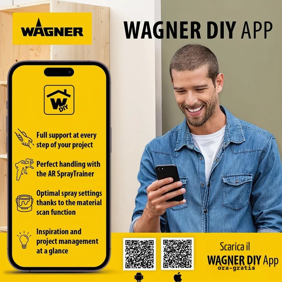 WAGNER Pistola a Spruzzo W 950 Flexio, per Vernici per Pareti (no farine minerali), Smalti e Velature, Ambiente Interno/Esterno, Resa 15 M²-5 Min, Capacità 800 Ml, 630 W, Tubo Flessibile 3.5 M