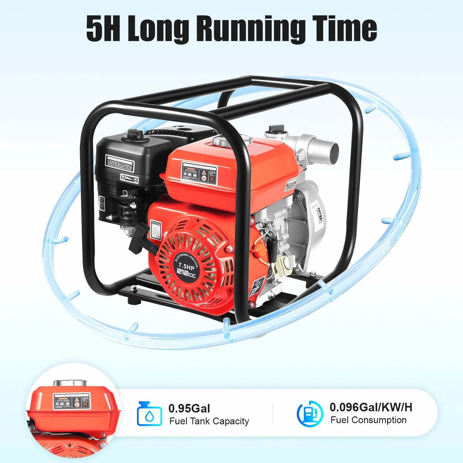 7.5 Hp 2" Portable Gas-Powered Semi-Trash Water Pump Gasoline Water Pump 7.5 Portable Gas Powered Water Gasoline 7.5M Pantaloni