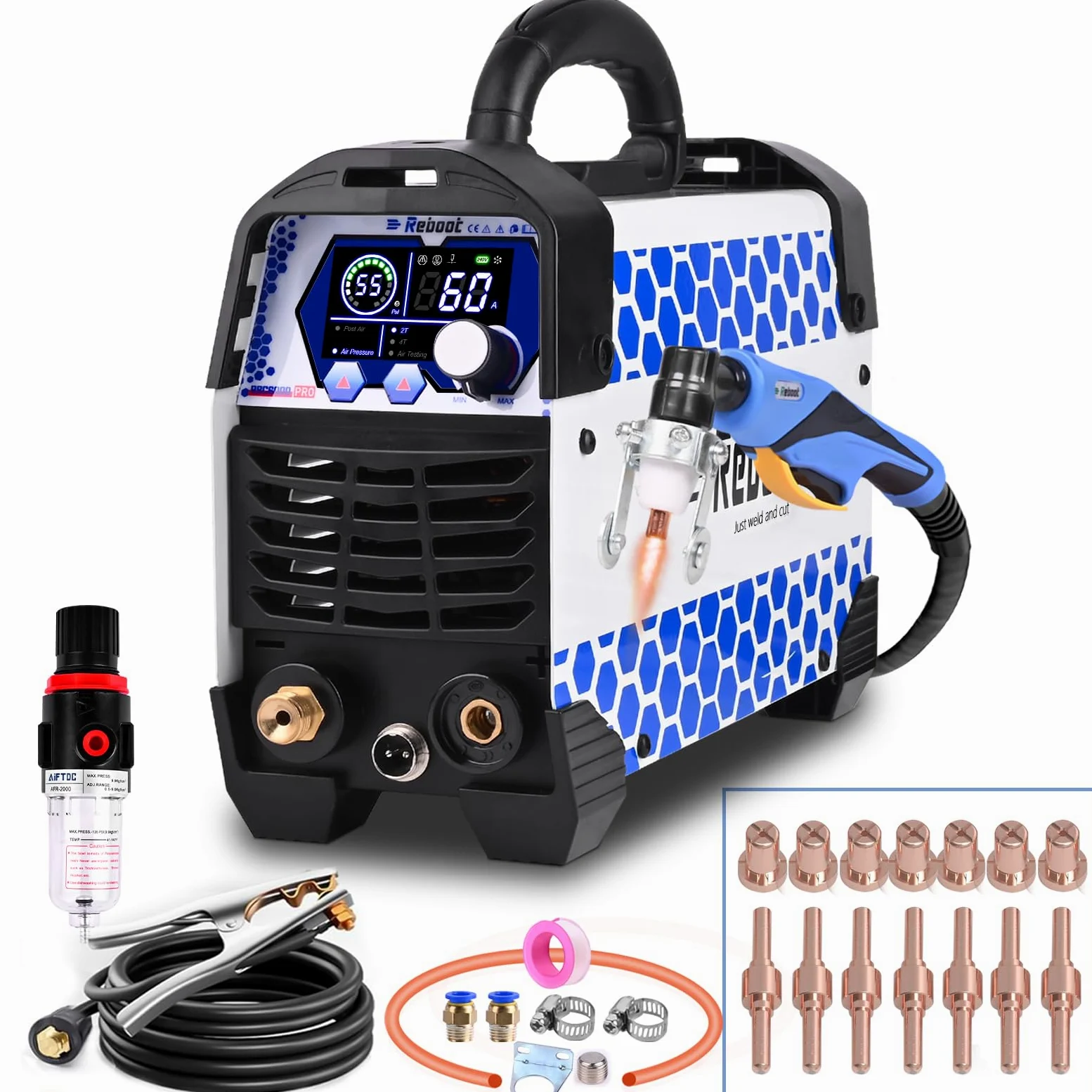 Reboot Taglierina al plasma 60Amps Tocca 240V IGBT Arc Inverter Digital Plasma Cutter, 1/2 pollici taglio pulito, aggiornamento CUT60 Plasma Cutter macchina