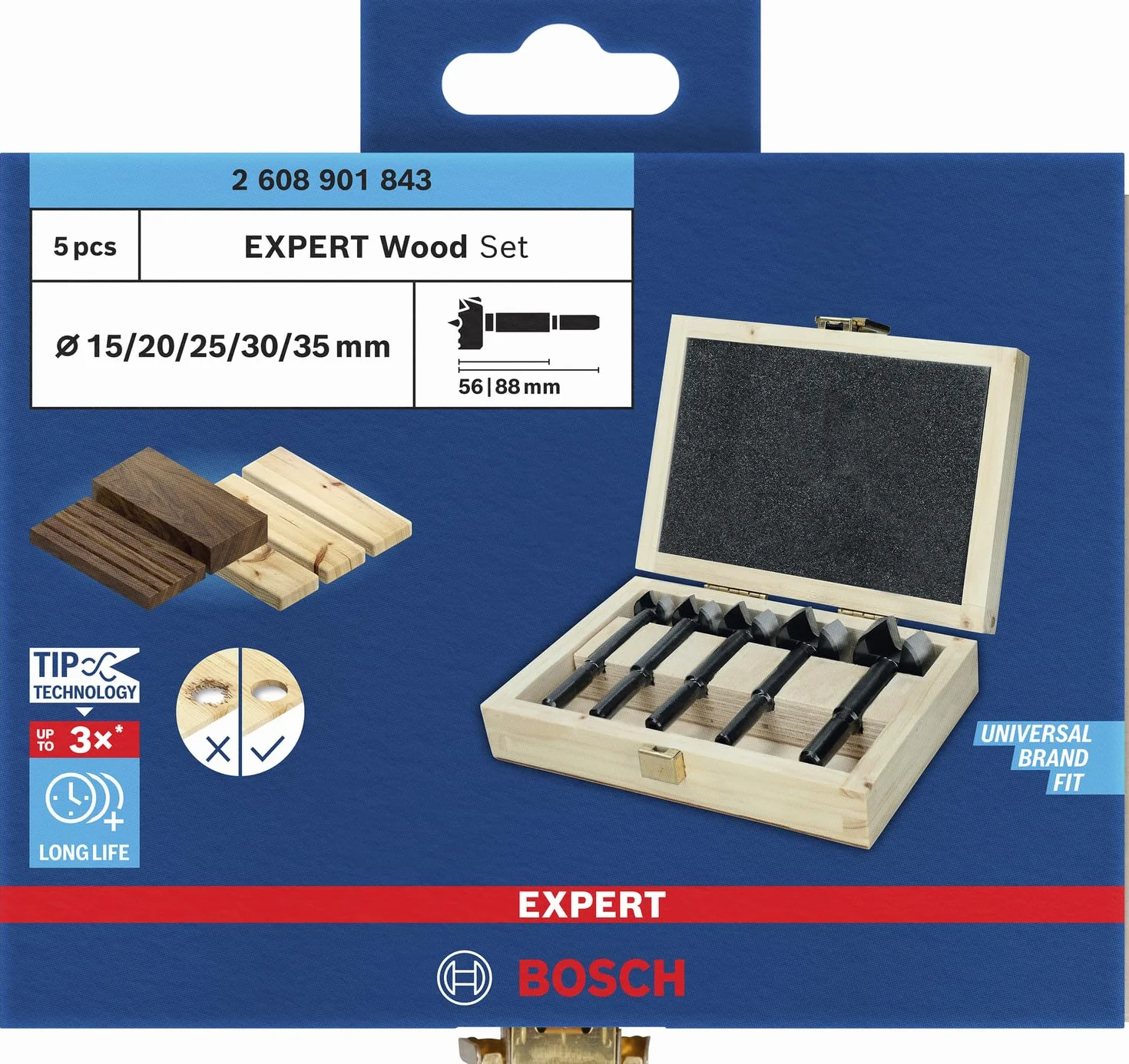 Bosch Expert Wood Forstner - Set di 5 punte per trapano (per legno tenero, legno duro, Ø 15,0, 20,0, 25,0, 30,0, 35,0 mm, accessori professionali, trapano, cacciavite)