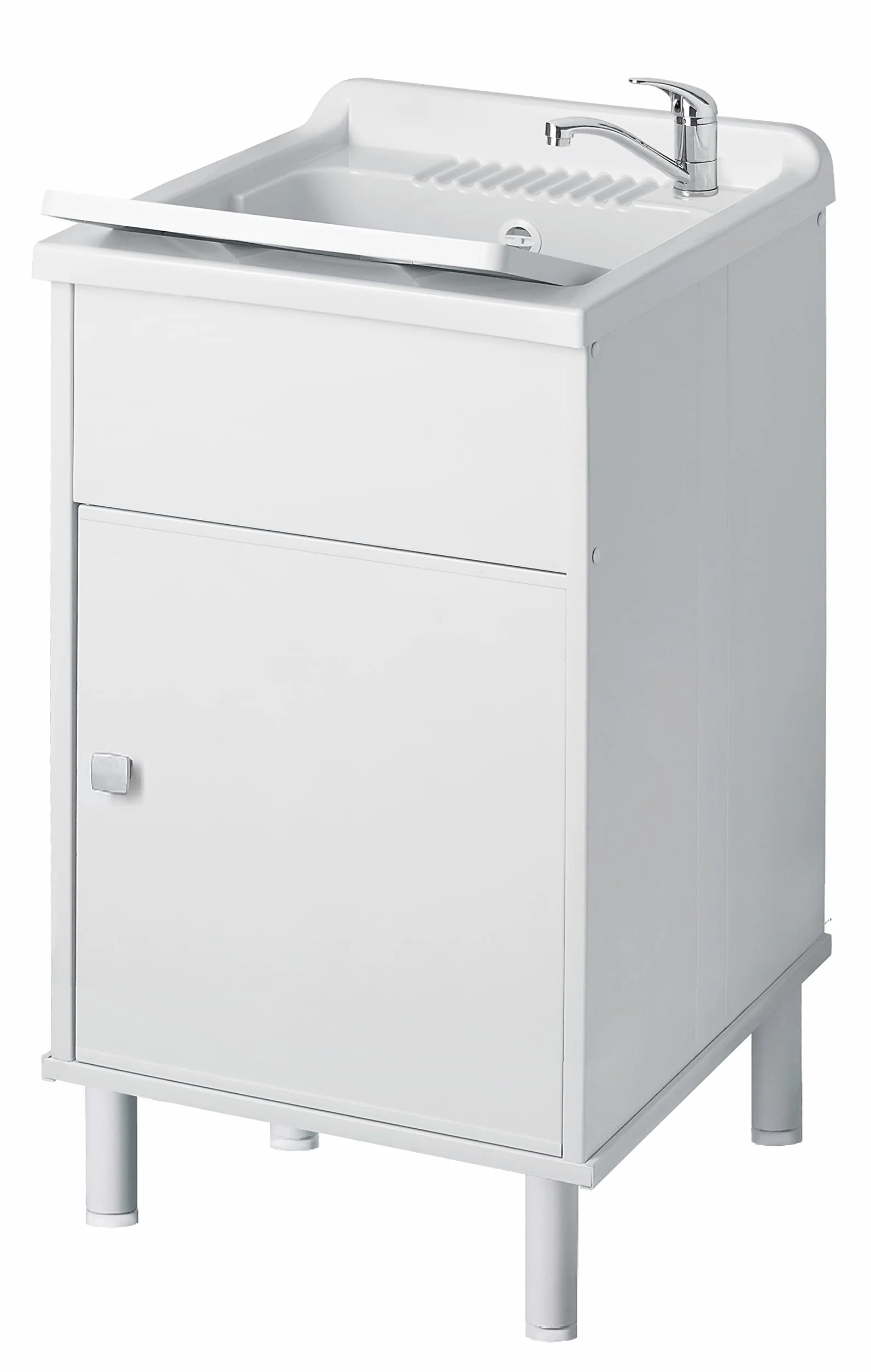 Negrari 9056KAM Lavatoio Lavapanni in Resina, all'umidità, Vasca Resistente agli acidi, Kit di Scarico Incluso, Interno e Esterno, L45 x P50 x H85 cm, Bianco, Media