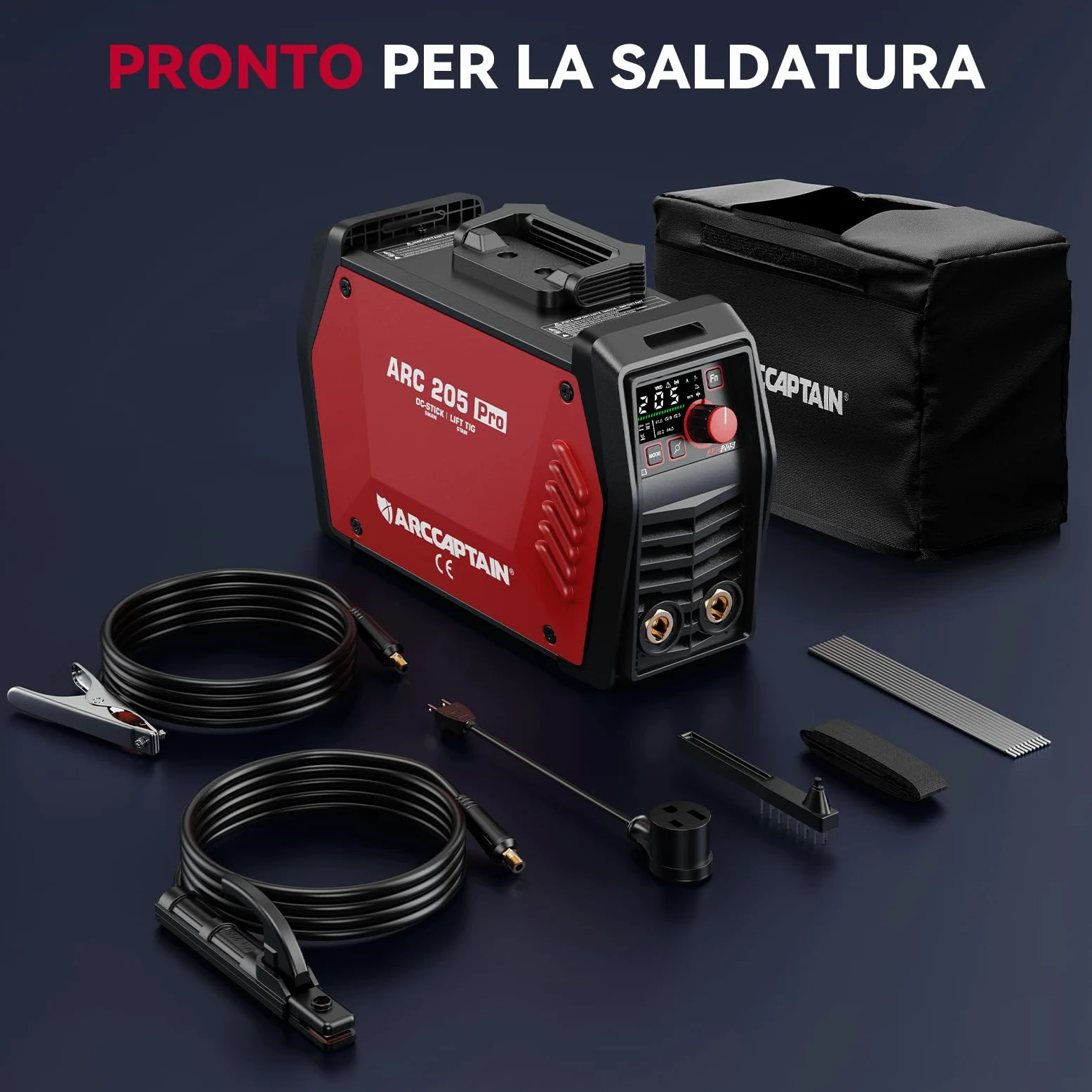 ARCCAPTAIN Saldatrice Elettrodo iControl ARC205 Pro [Controllo APP] 205Amp ARC/Lift TIG saldatrice, display a LED, IGBT Inverter 230V MMA saldatore con avvio a caldo, forza d'arco, e Anti-Stick