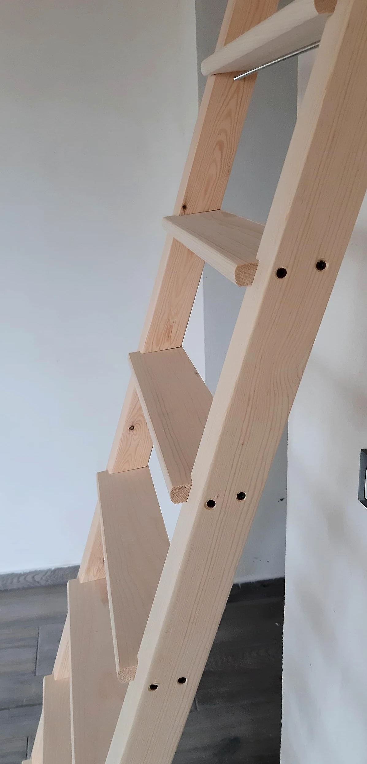 Scala a pioli in legno per soppalco letto a castello soffitta (Altezza cm 200, Larghezza cm 40)