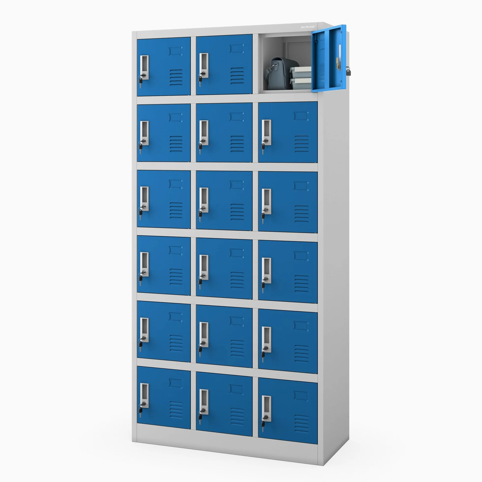 Jan Nowak Armadietto spogliatoio Armadio metallico con 18 Scomparti Fessure di ventilazione Rivestimento in polvere 185 cm x 90 cm x 40 cm (Grigio-Blu)
