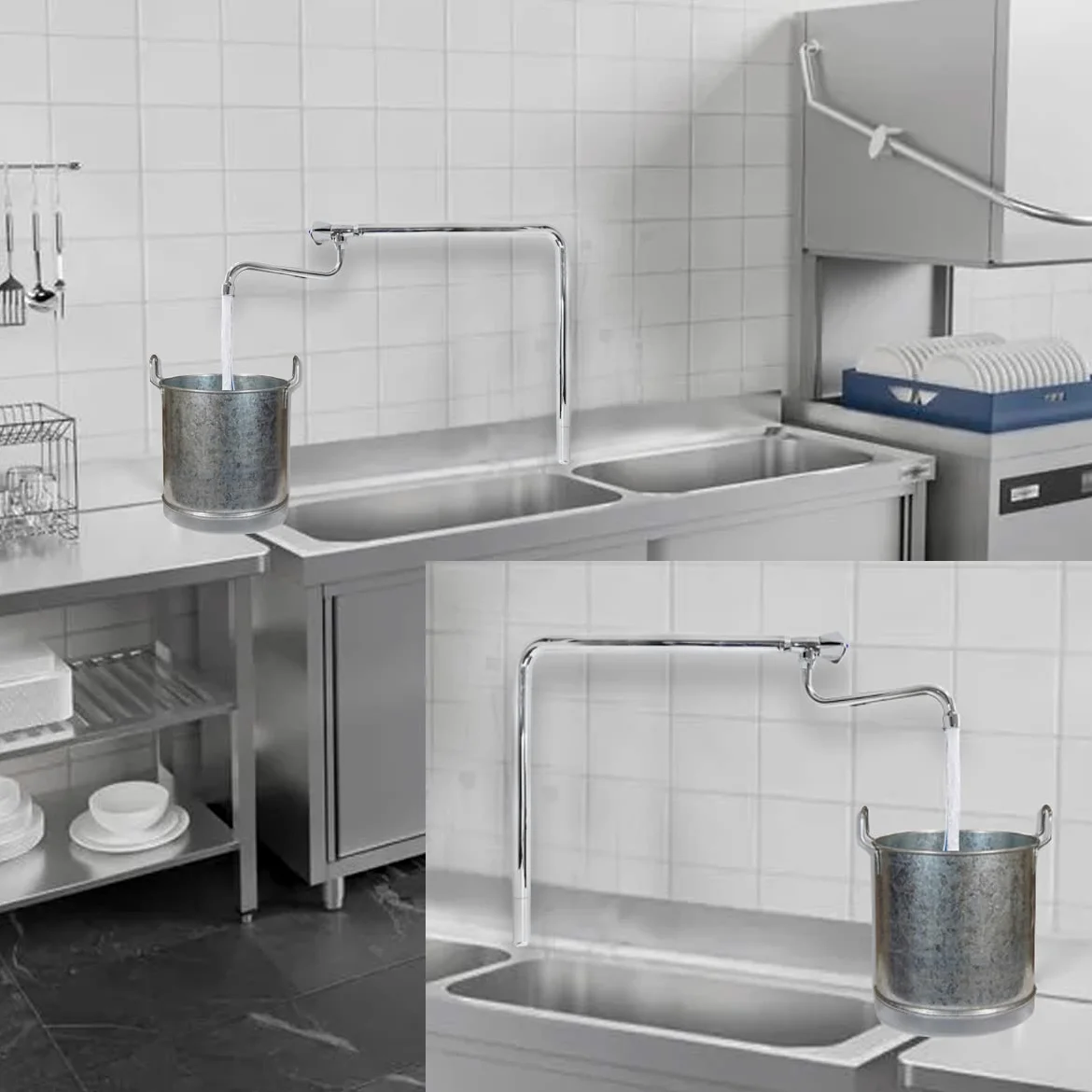 GOLDMAN SERVICE Rubinetto industriale a colonna orientabile un acqua con pomolo e beccuccio alto per alberghi, industrie, sanità, cucina, sala da pranzo, officine
