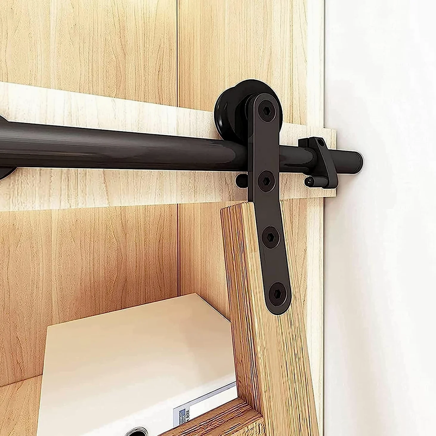 Rolling Ladder Hardware Library Kit di ferramenta per Scala Scorrevole, Hardware per Scala di rotolamento in Acciaio Nero, Home Office Library Kit di binari scorrevoli in Stile fienile (con