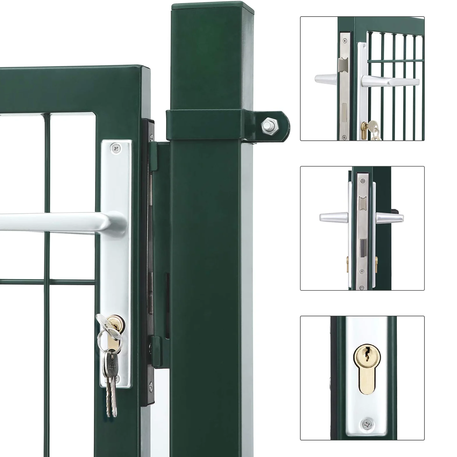 SONGMICS Cancello da Giardino, Cancelletto da Giardino, Acciaio Zincato con Serratura, Porta di 106 x 150 cm (L x H), Tubo Rettangolare, Cancello per Recinzione, Verde GGD200L
