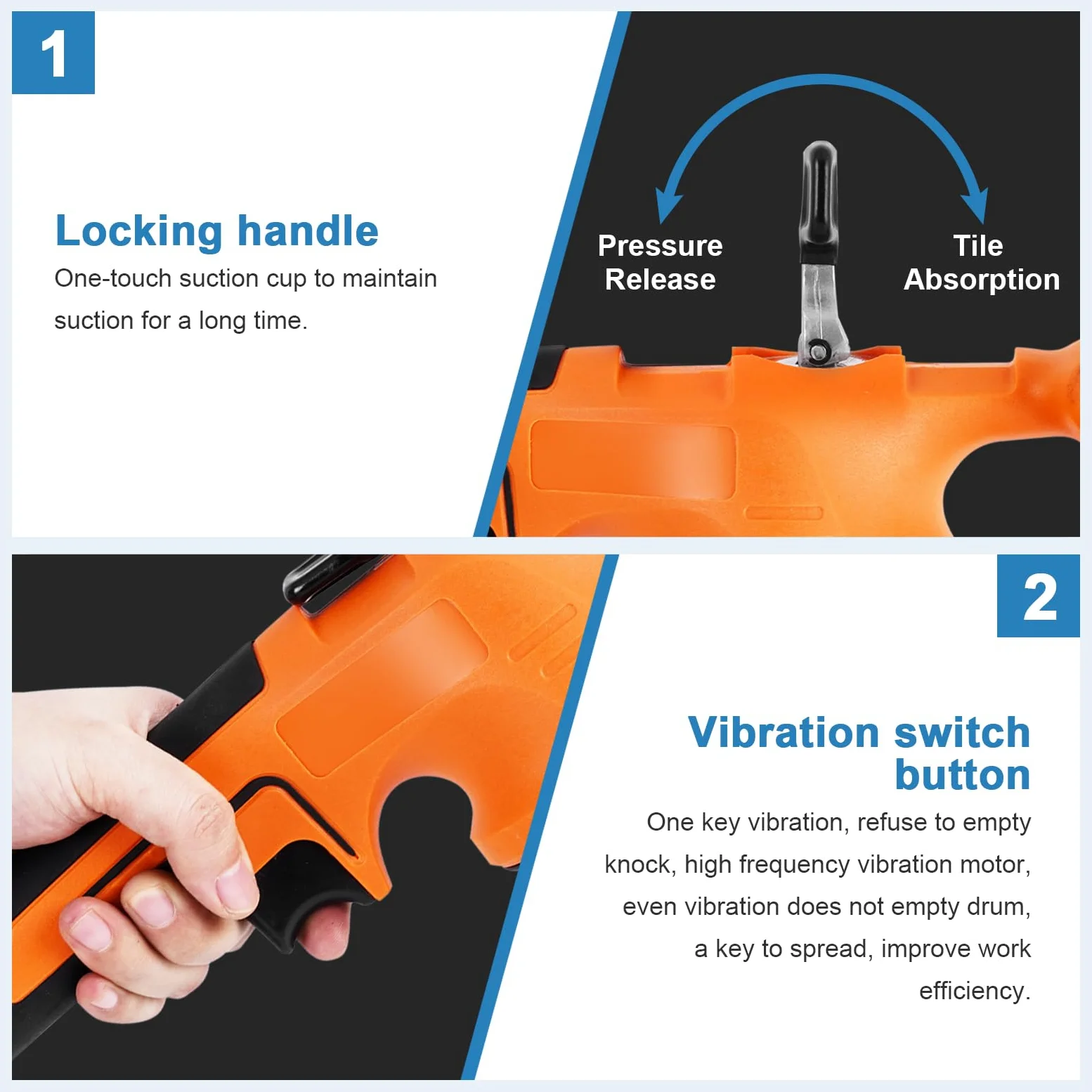 MXBAOHENG Vibratori per Piastrelle a Batteria 12000VPM Capacità di carico100kg Vibratore per Piastrelle 3 ingranaggi Piastrellatrice elettrica per piastrelle adatto per piastrelle 30-80cm(2 batterie）
