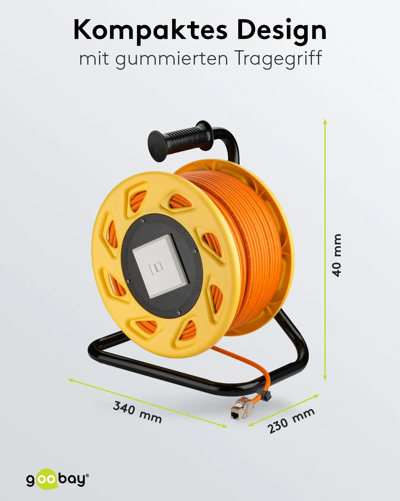 Goobay 58938 - Avvolgicavo di rete, 90 m, per esterni, Cat 7A, RJ45, Keystone, presa di rete, cavo di rete, prolunga 90 m, arancione