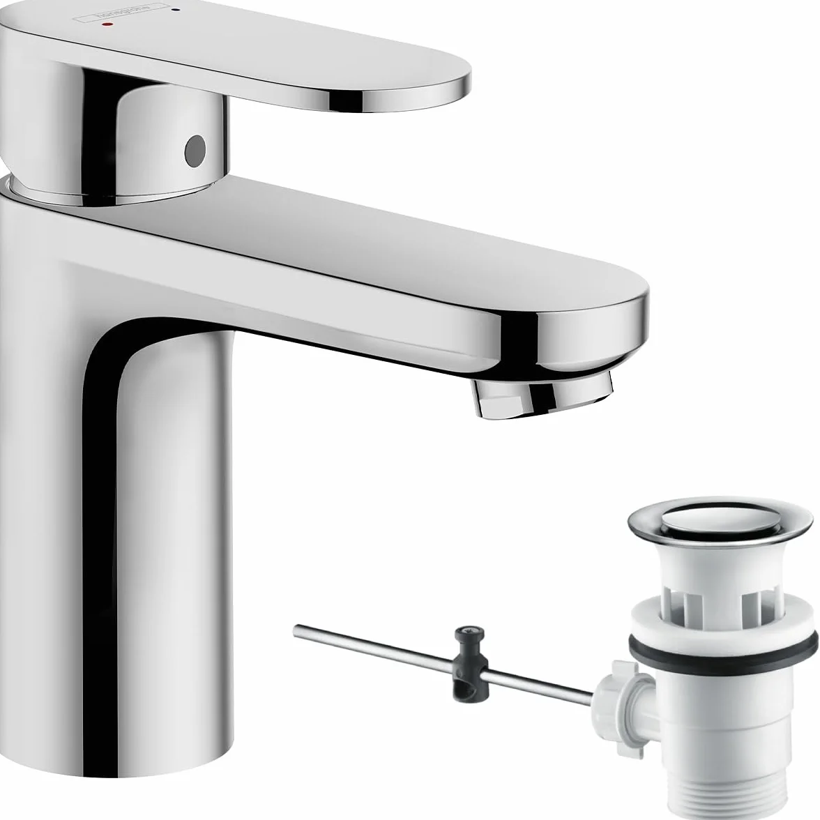 hansgrohe Vernis Blend - Rubinetto per lavabo con scarico a tirante, Miscelatore lavabo risparmio idrico (EcoSmart) con altezza bocca 88 mm, cromo, 71551000