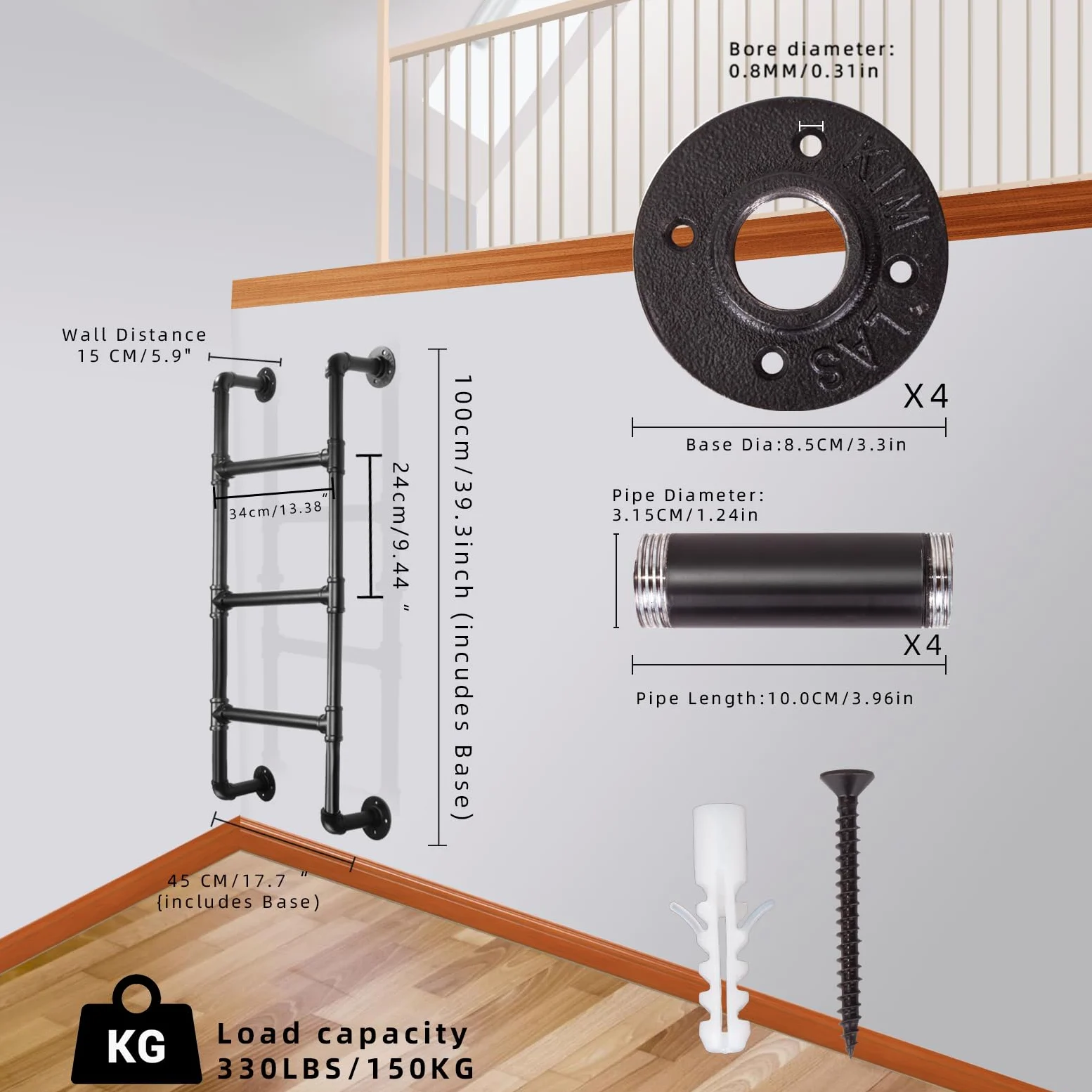 Scala a 3 Gradini per Letti a Castello, Pozzi di Finestra del Seminterrato e Soffitte, Scala di Emergenza in Metallo Nero, Capacità di Carico 150kg, 100cm, Ideale per Casa, Dormitorio, Terrazza