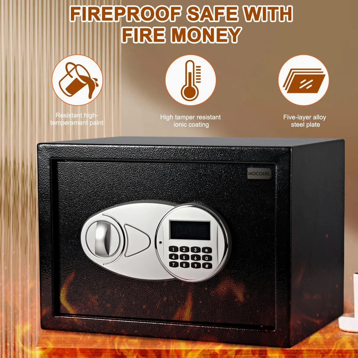 Cassaforte elettronica da 14 litri con 2 chiavi di emergenza e tastiera digitale a pedale, cassaforte da parete, adatta per ufficio, casa, hotel, 25 x 35 x 25, nero