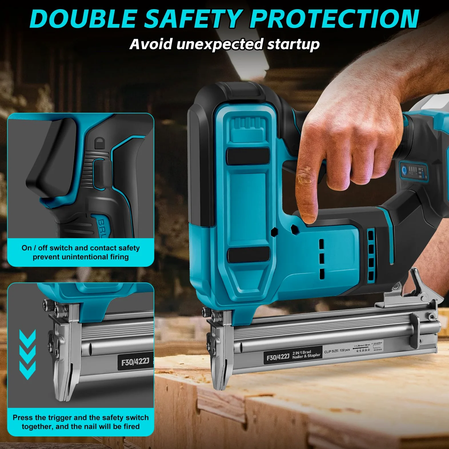 Set di chiodi a batteria 18GA compatibile con Makita 18V 2 in 1, pistola per chiodi/graffettatrice senza spazzole, con 500 chiodi e 500 graffette, per hobbisti, fai da te, lavorazione del legno