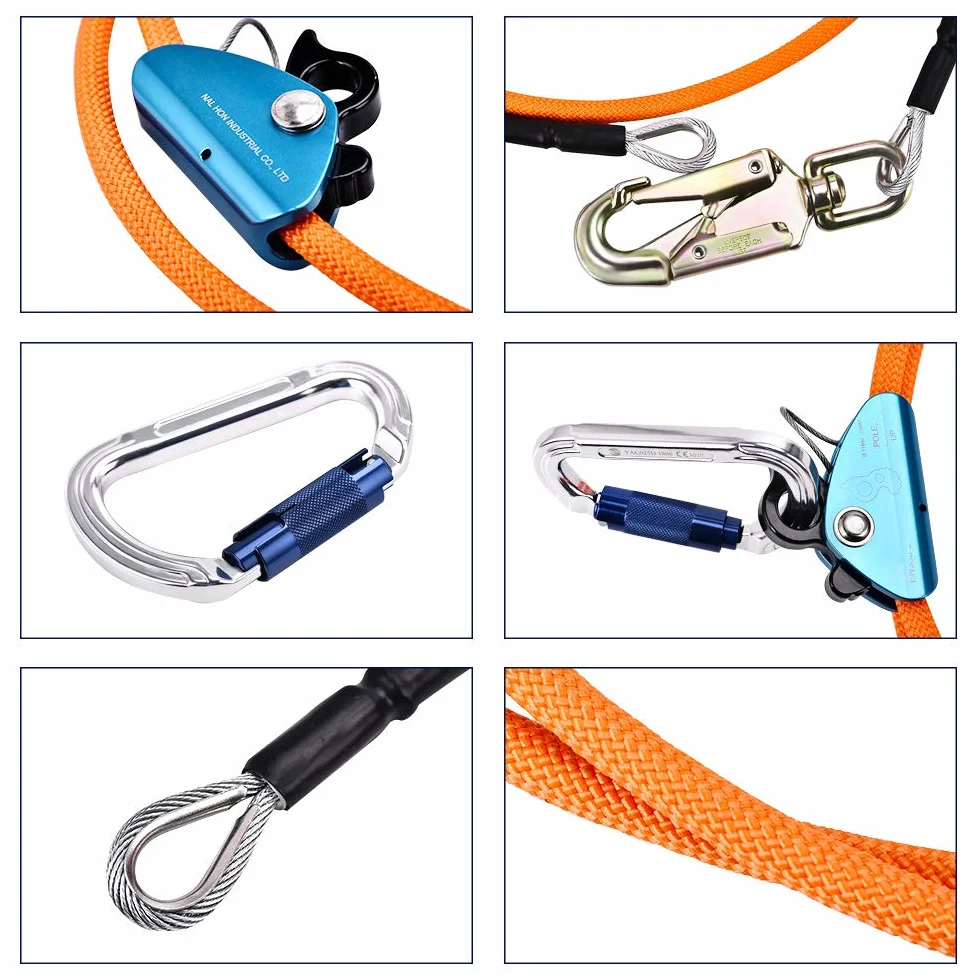 Outdoor Safety Rope,Kit di Corde in Acciaio,Corda di Sicurezza per Esterni da 12 mm x 3 m, Linea di inversione per Arrampicata sugli Alberi con moschettone a Triplo bloccaggiobassa Elasticità