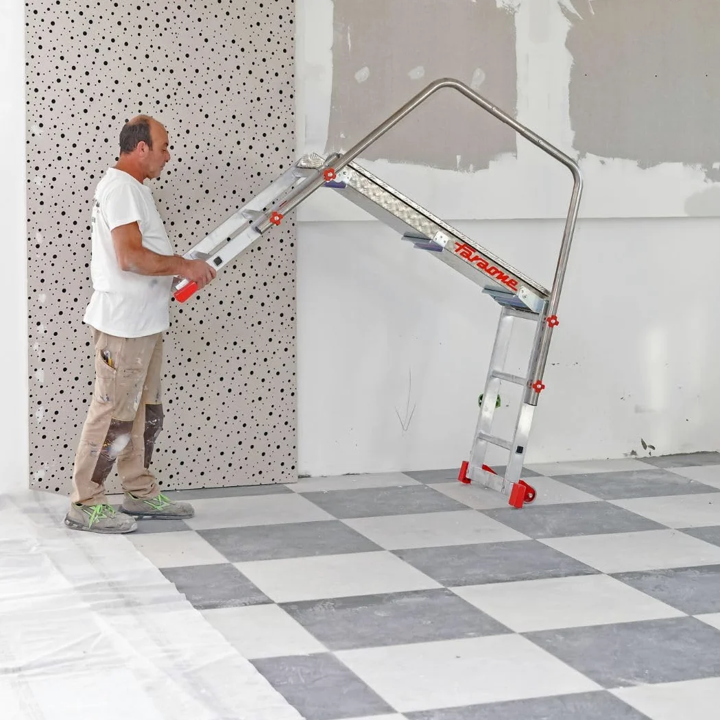 Faraone SGS3 Pedana di Lavoro Professionale in Alluminio a 3 Gradini – Pieghevole con Parapetto, Ruote e Stabilizzatori