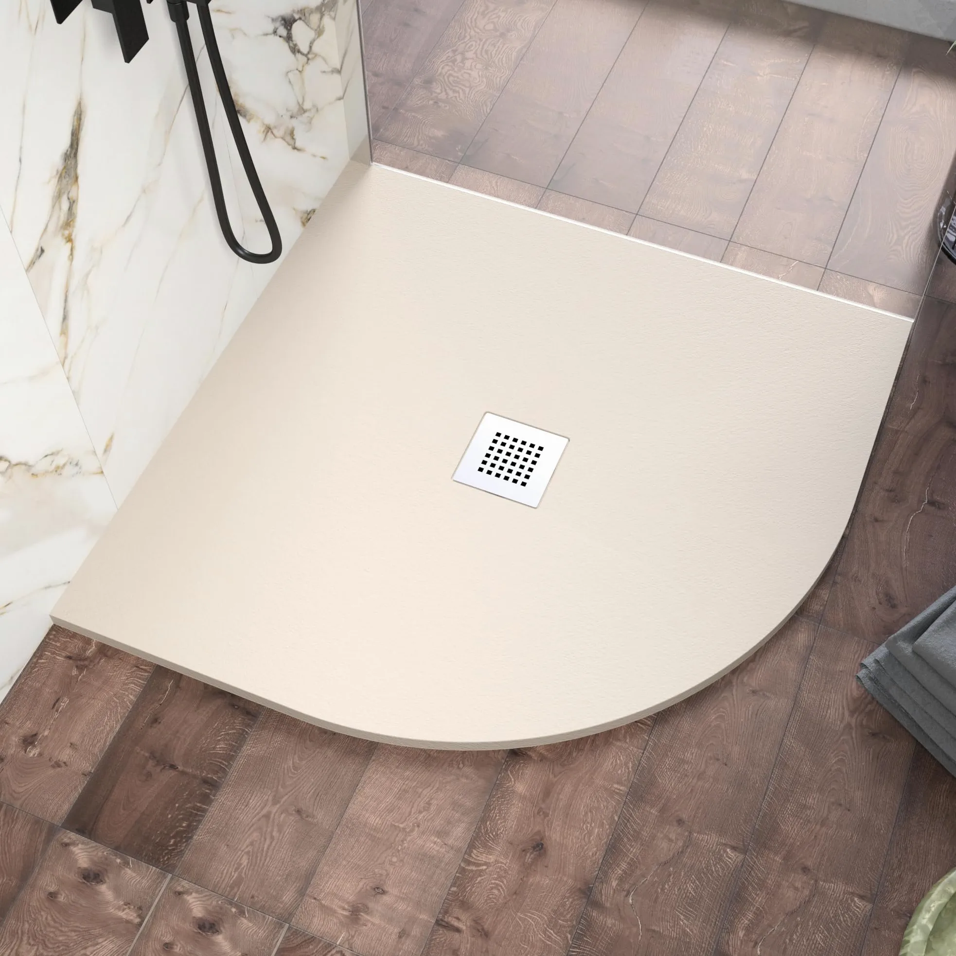 Piatto Doccia 80x80 cm Semicircolare Marmoresina Avorio Effetto Pietra Ultraslim Antiscivolo