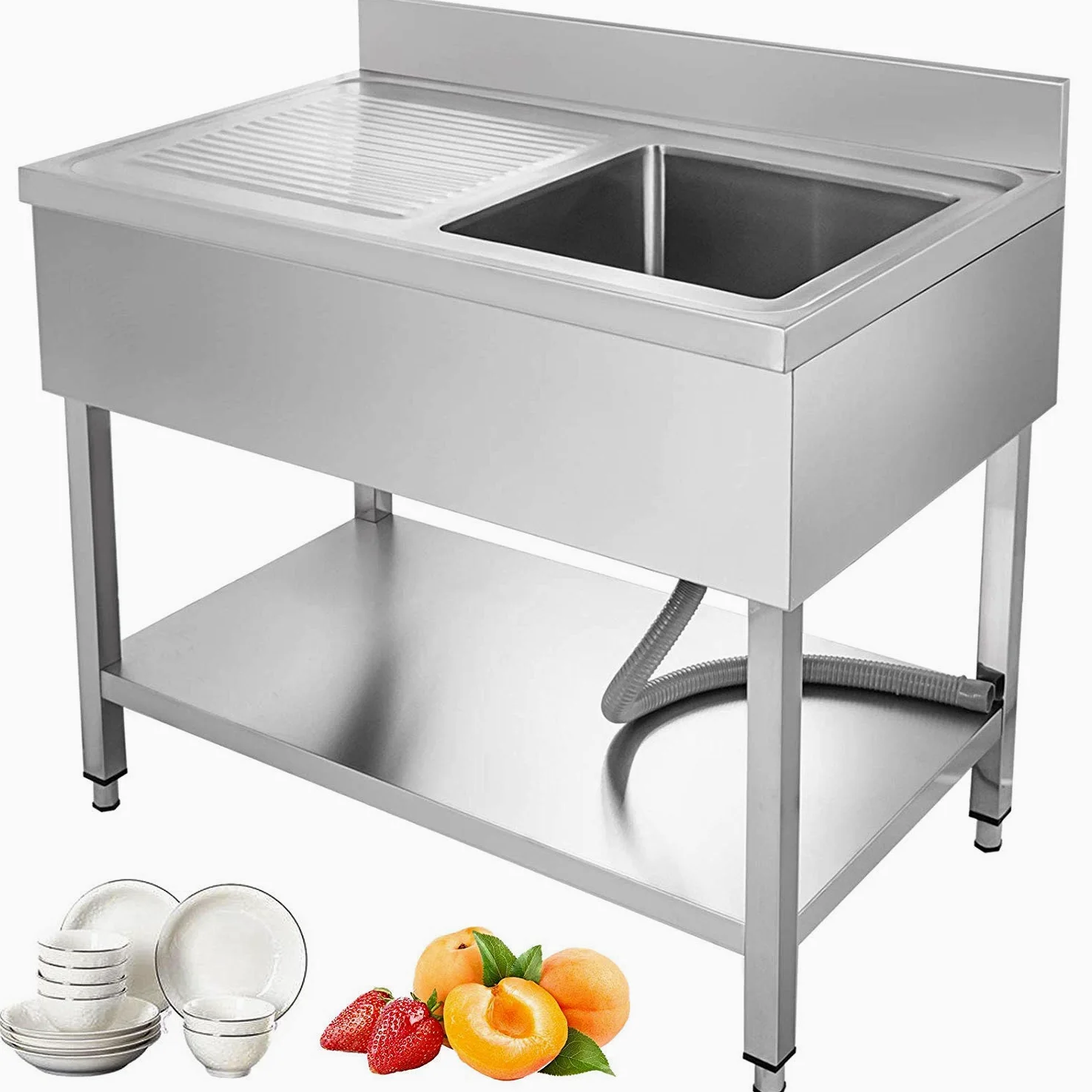 Lavello da Cucina in Acciaio Inox 100 x 60 x 83,5cm, Lavelli in Acciaio con Vasca 40 x 40 x 25cm, Lavello 1 Vasca 1 Pannello Inox 201, Lavello Cucina con Mobile per Casa Ristorante Bar Mensa