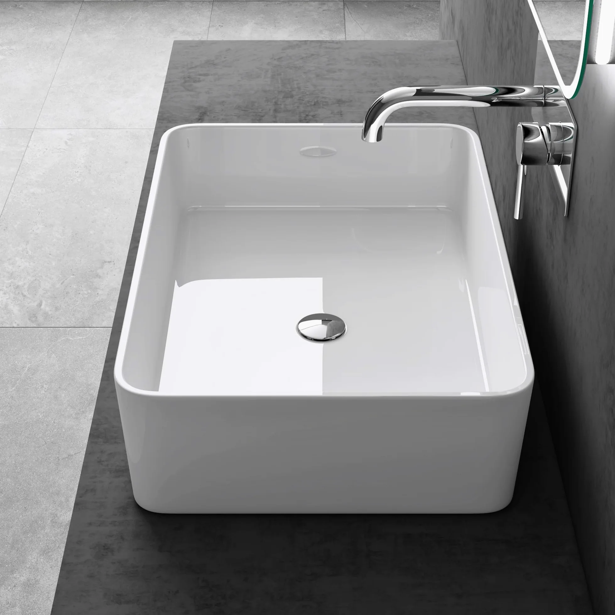 doporro Lavabo da Appoggio Rettangolare in Marmoresina Bianco Lucido 80x40x15 cm, Lavandino Bagno Moderno Colossum102
