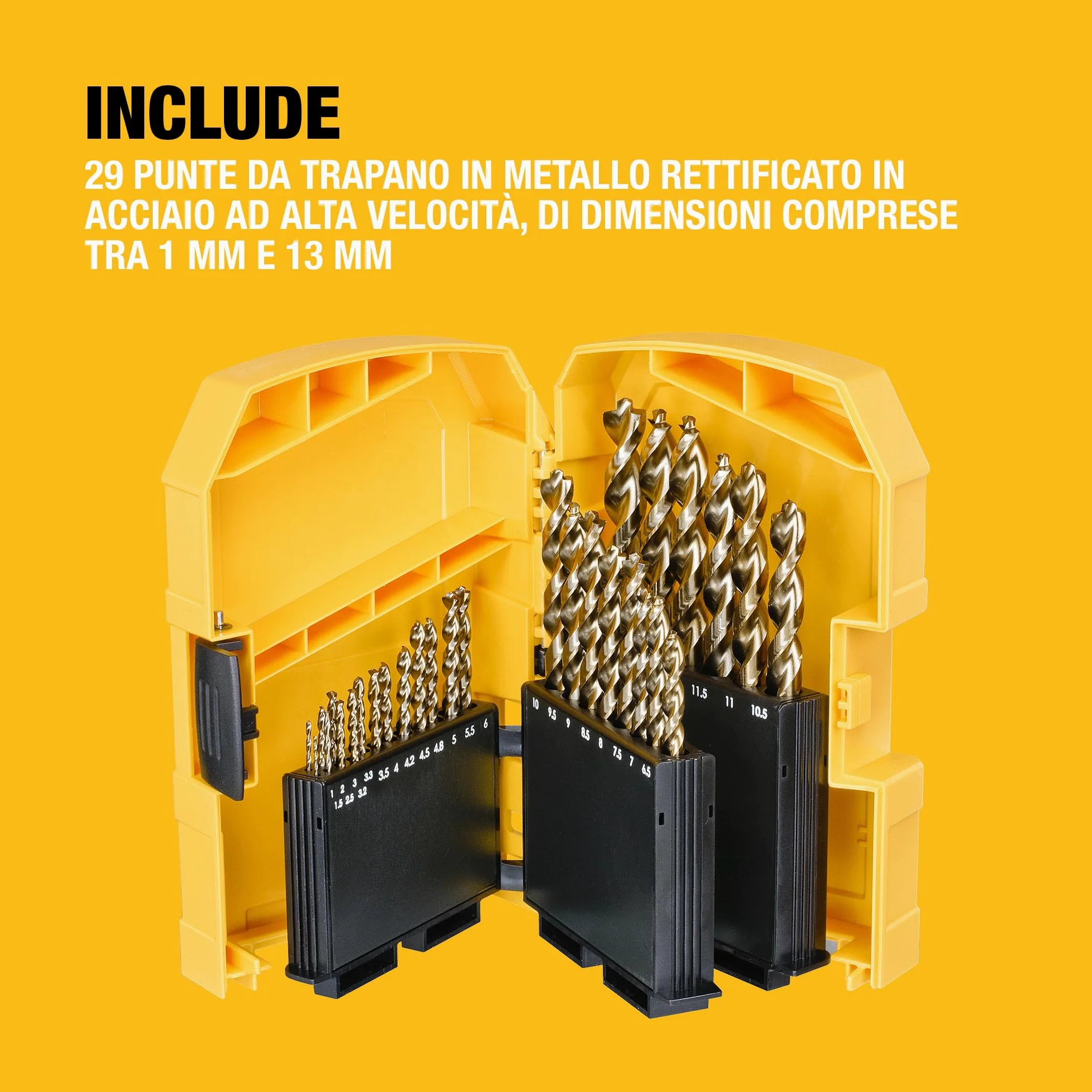 DEWALT Set EXTREME 2 HSS-G da 29 pezzi, ideale per la foratura di acciai legati e non legati con una resistenza alla trazione fino a 900 N/mm², DT7926-XJ