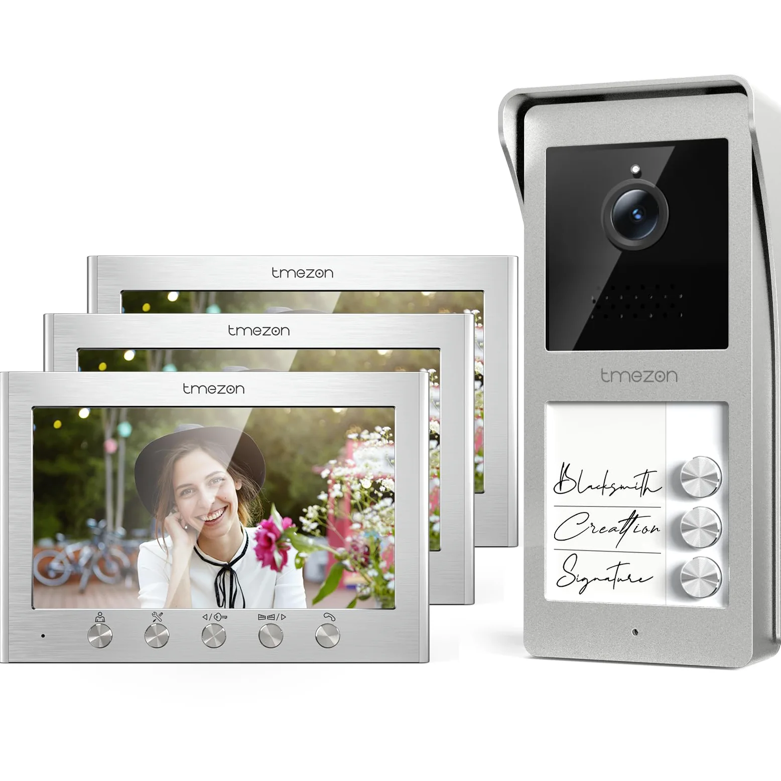 TMEZON Videocitofono 2 Fili Trifamiliare Citofoni con 3 Monitor TFT a Colori 7 pollici e Campanello esterno con telecamera Visione Notturna,Audio Bidirezionale,T30 per 3 Famiglie/Appartamenti