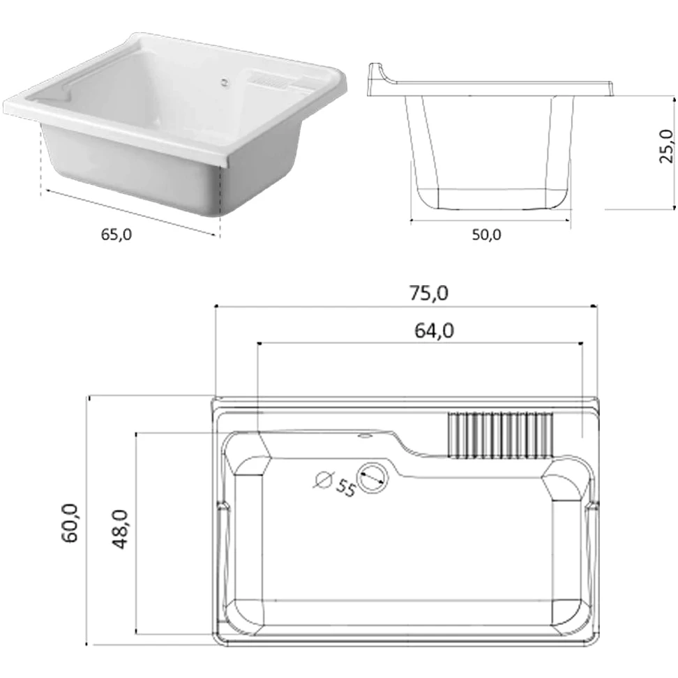 Inbagno Vasca lavatoio Lavanderia, 75x60 cm, in termoformatura Bianco, Ideale per Esterno