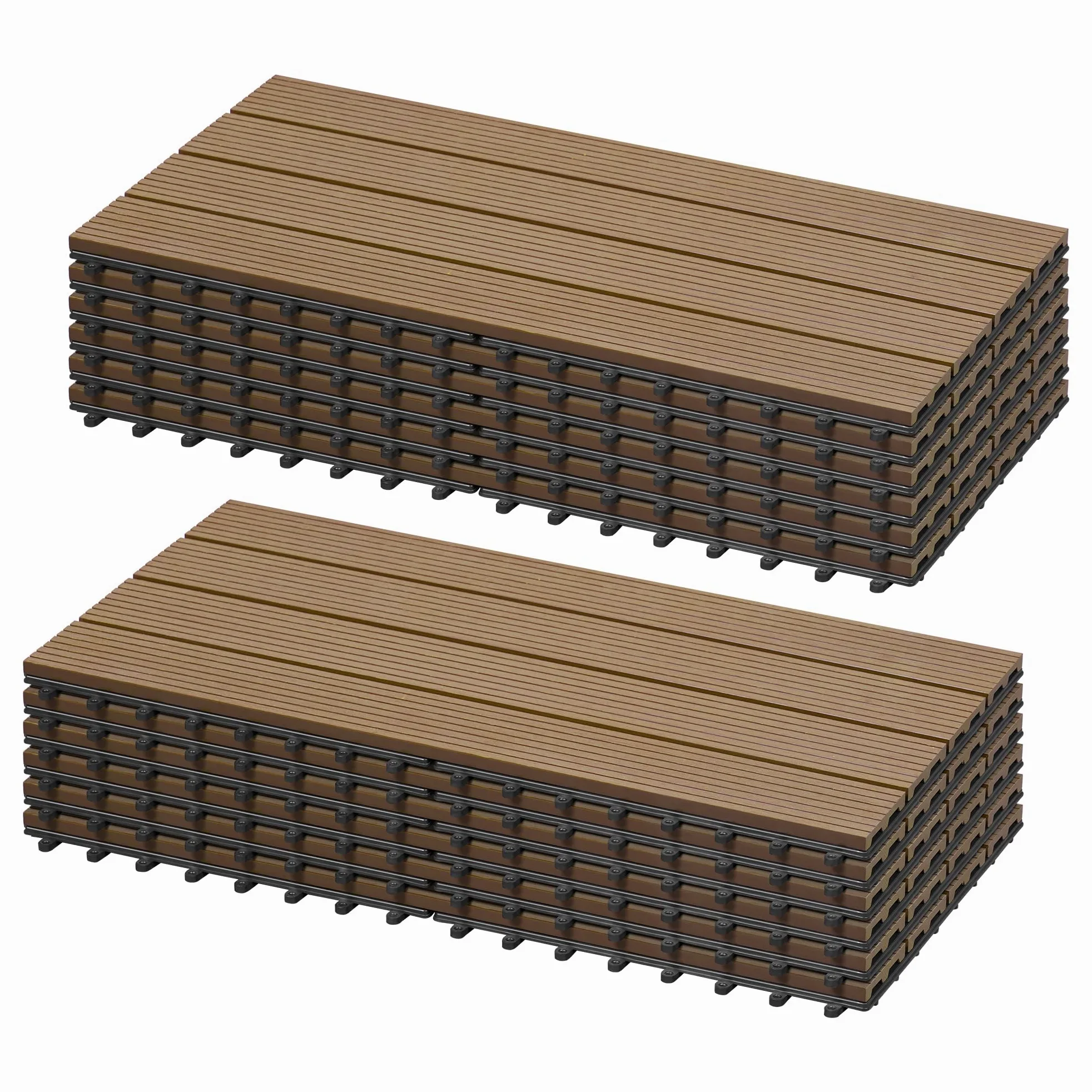 Laneetal Set di 12 Pavimento per Esterno, Pavimento WPC Incastro, per Giardino, Patio, Terrazza, Balcone, Pavimentazione Esterna 30x60 cm, Marrone Chiaro