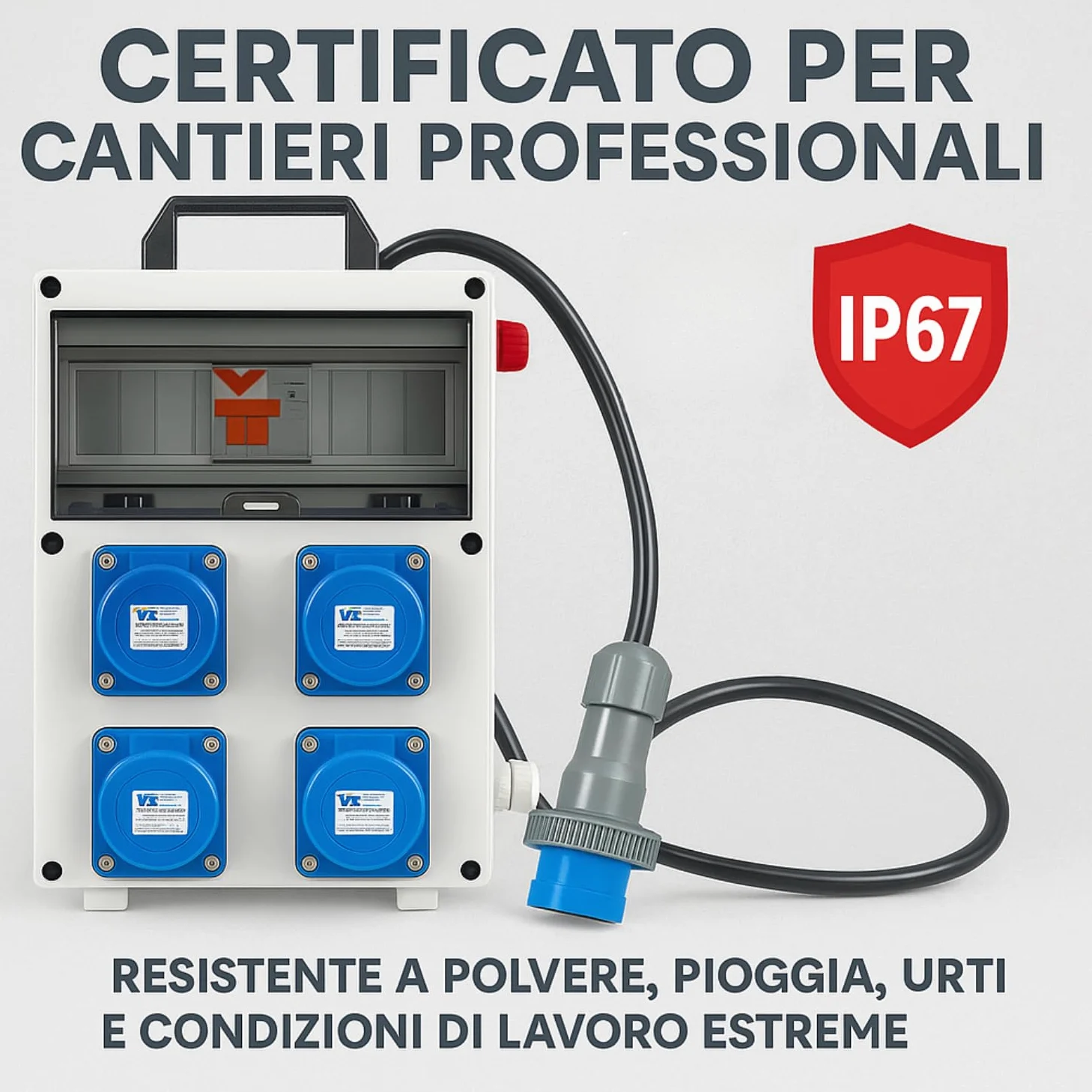 Quadro da Cantiere IP67, Made in Italy - Robusto, Sicuro e certificato, Quadretto da cantiere con prese industriali Affidabile e Protezione IP67 – quadro elettrico portatile con differenziale