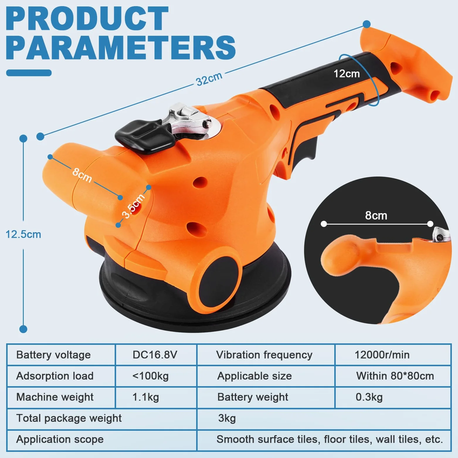MXBAOHENG Vibratori per Piastrelle a Batteria 12000VPM Capacità di carico100kg Vibratore per Piastrelle 3 ingranaggi Piastrellatrice elettrica per piastrelle adatto per piastrelle 30-80cm(2 batterie）