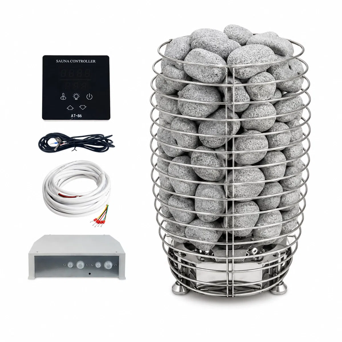 Stufa Sauna Elettrica, Colonna Inox con Cestello Aperto, 3kW 6kW