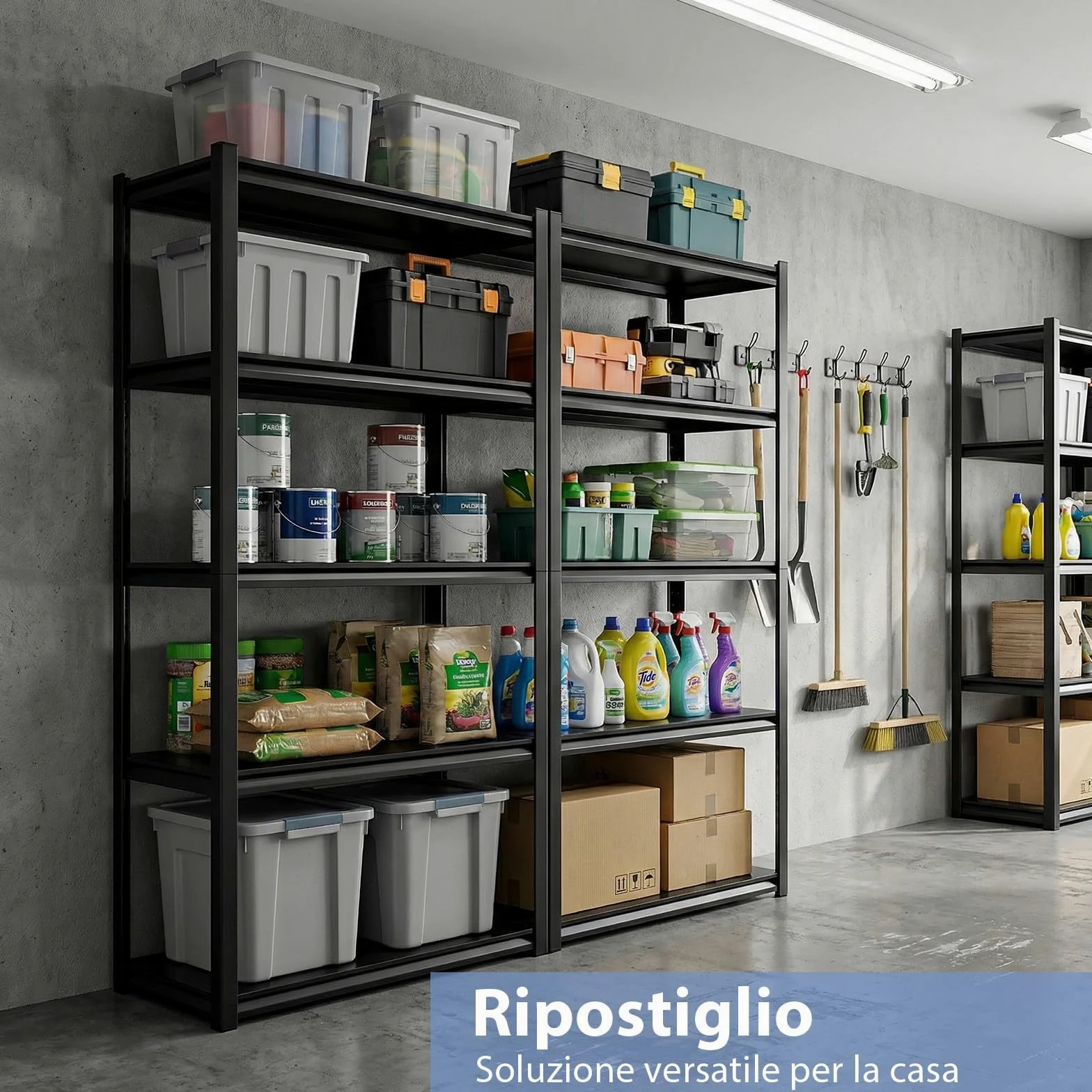 Himimi Scaffale Metallico Industriale 5 Ripiani 1000 kg Scaffale di Stoccaggio Robusto con Ripiani Regolabili in Altezza Scaffale Aperto per Cantina Garage Magazzino Cucina Scaffale 90x40x182 cm Nero