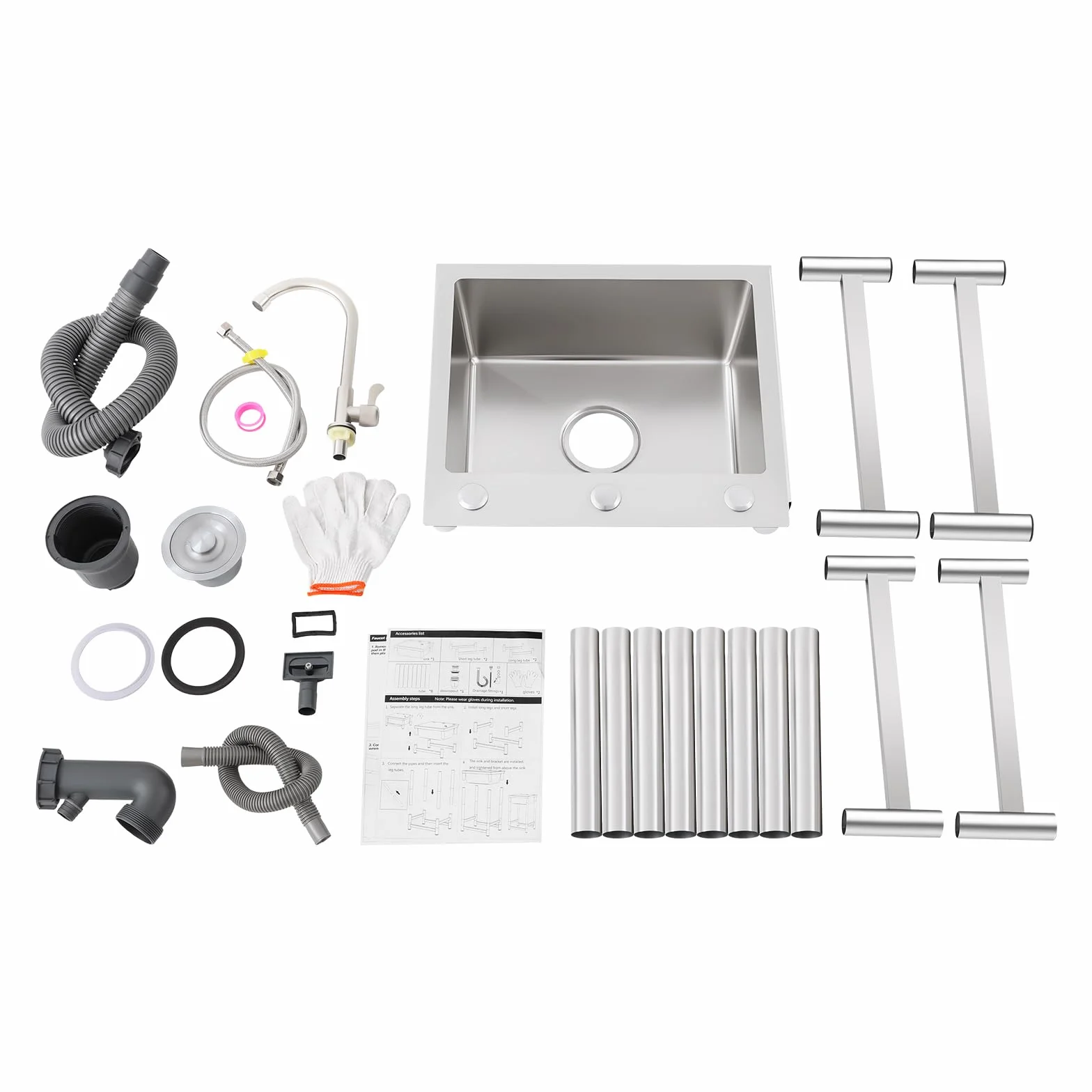 Lavandino da Esterno, 45x41x75cm Lavandino, Lavabo da Esterno, Carico Telaio 50kg, Lavandino da Esterno con Mobile, Lavabo da Giardino per Cucine, Lavanderie, Garage e Giardini (Argento/Nero)