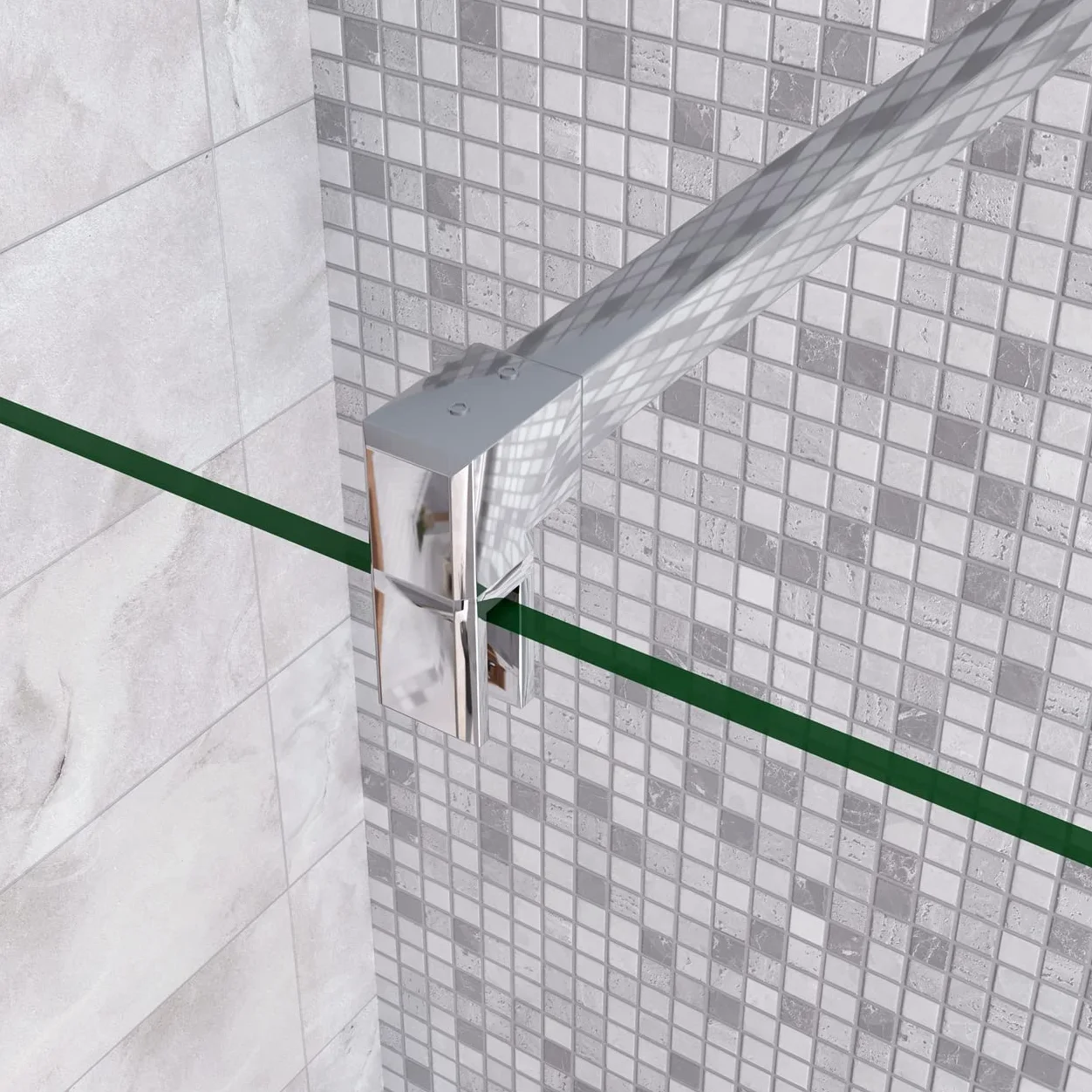 Parete Fissa Doccia Walk In 110x200 cm Vetro Temperato Trasparente Anticalcare 10 mm Con Barra Stabilizzatrice da 90 cm tagliabile