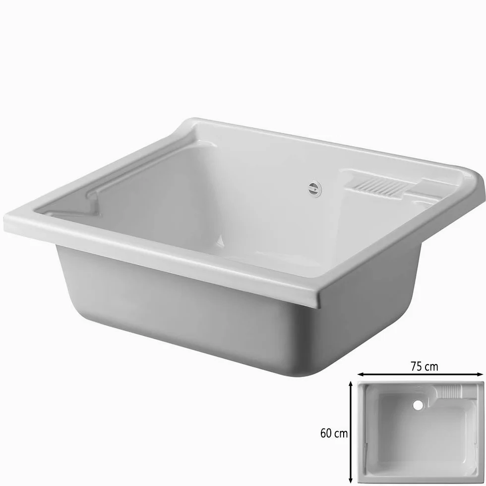Inbagno Vasca lavatoio Lavanderia, 75x60 cm, in termoformatura Bianco, Ideale per Esterno