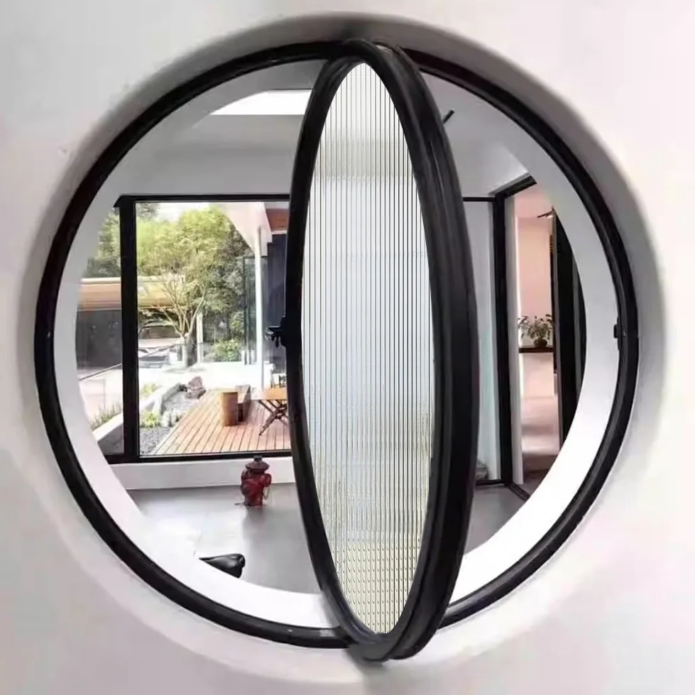 Finestra Rotonda Girevole in Lega di Alluminio, Finestra a oblò in Vetro temperato con Maniglia, Finestra a Battente per Cucina e casa, Nero, 1,60 cm/23,6 Pollici