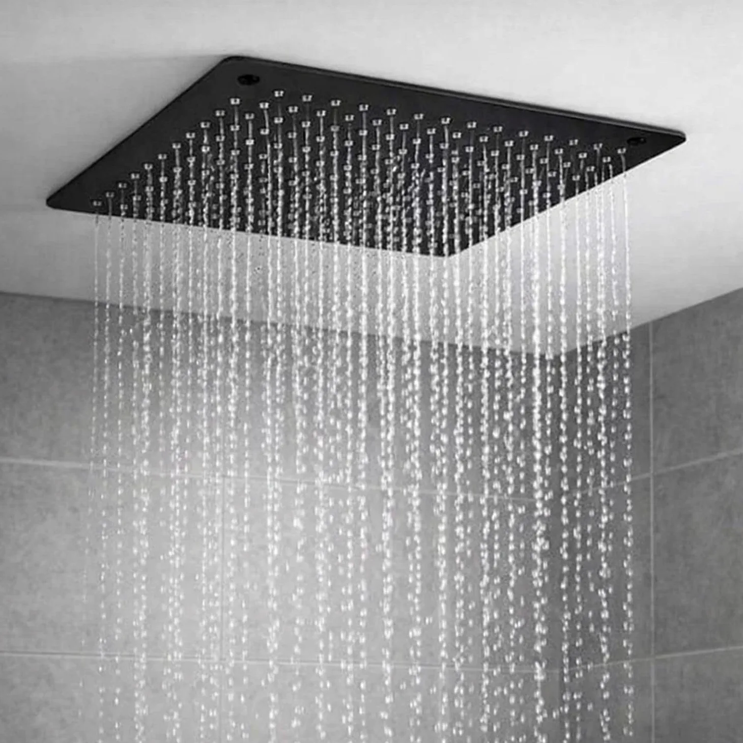 Ogomondo Soffione Doccia a Soffitto da Incasso Quadro Nero 400x400x2 mm 1 Getto 320 Ugelli Acciaio Finitura Nero Opaco con Scatola da Incasso