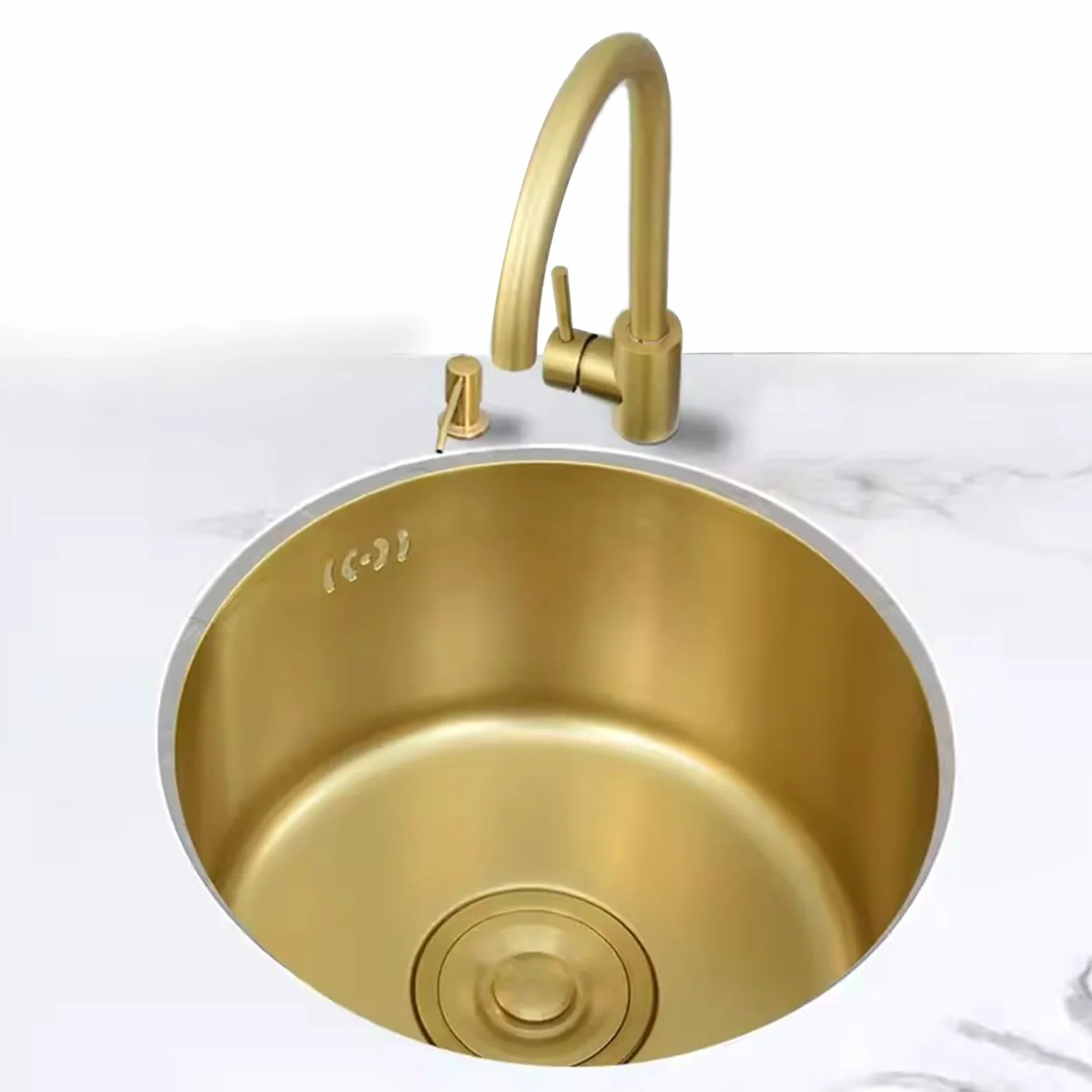 Lavello Tondo Da Cucina Lavello Oro Lavello Piccolo Acciaio Inox 304 Lavello Sottopiano Rubinetto Oro Accessori Completi (40CM)