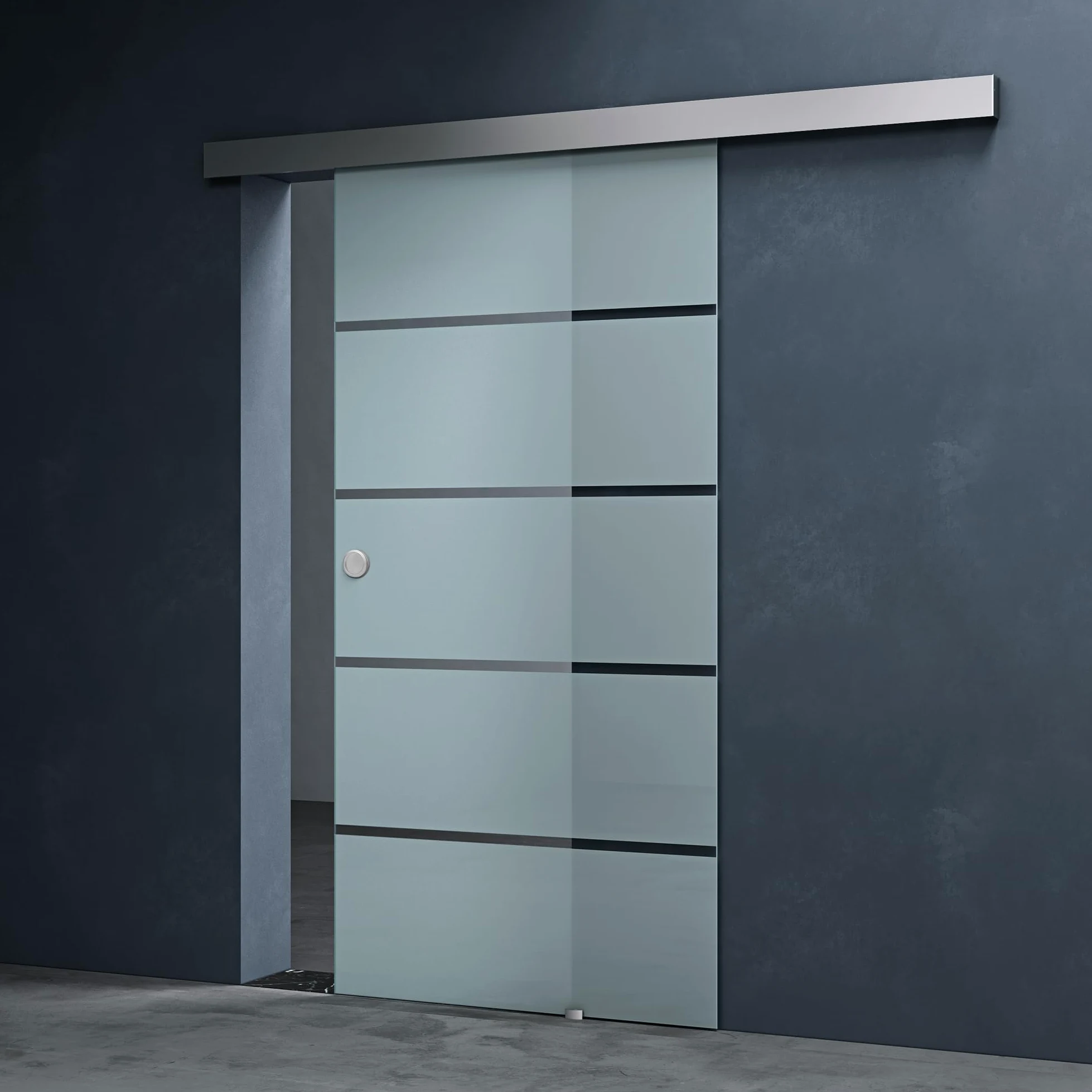 Mai & Mai Porta Scorrevole in Vetro 90x215cm, Porta Scorrevole Interna Satinato 8mm in 5 Strisce con Binario e Maniglia Rotonda per Bagno Cucina Studio Ufficio, Amalfi TS11H-900 MSMG