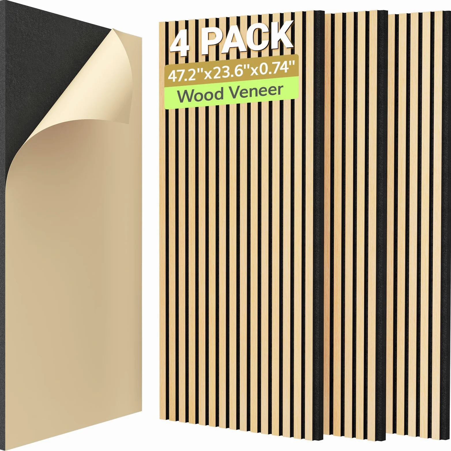 TONOR set di 4 Pannelli Fonoassorbenti in Legno Impiallacciato, 120x60x1,9 cm, Piastrella da Parete Autoadesiva, Pannello Acustico Decorativo 3D, Pannelli Acustici per Soggiorno, Ufficio, Quercia