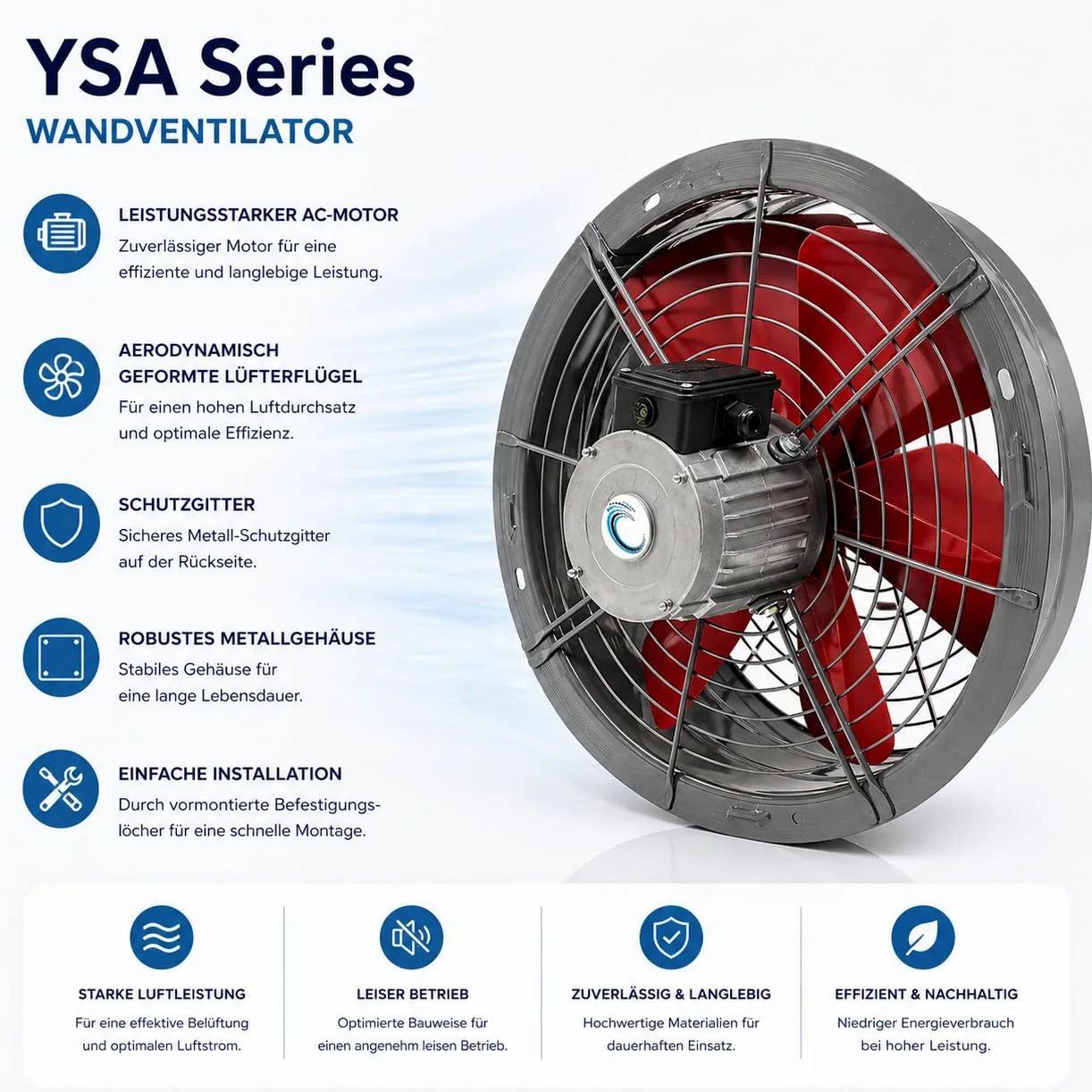 Uzman Ventilatore assiale murale ad alta prestazione - Ventilatore assiale industriale - Ventilatore murale - Per finestra - 300 mm, 350 mm, 400 mm, 450 mm, 500 mm, 550 mm, 600 mm - Aspirazione aria