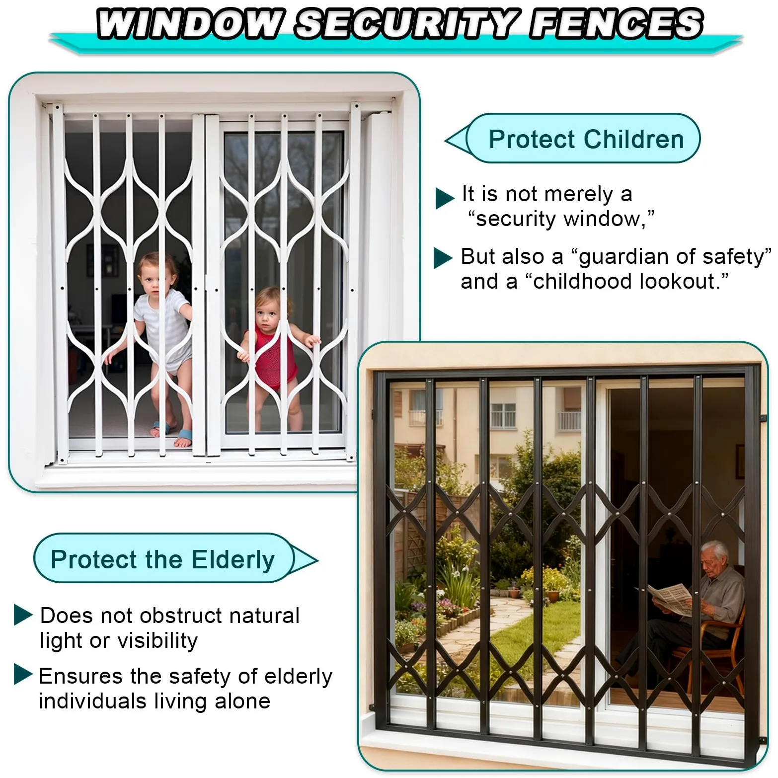 Recinzioni di sicurezza e inferriate antifurto, protezioni for ringhiere di balconi e finestre pieghevoli for impieghi gravosi, for la sicurezza dei bambini in casa(W35.4xH43.3"90X110CM)