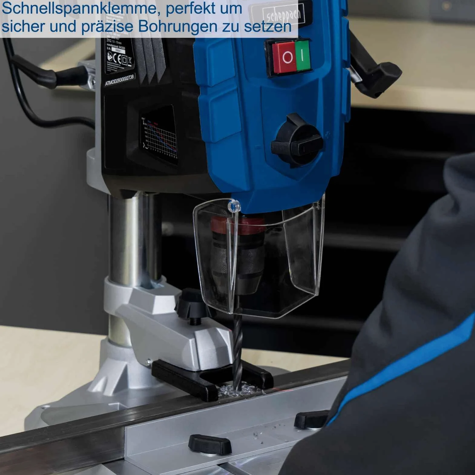 Scheppach - Trapano da banco DP60, schermo digitale, luce LED e laser, mandrino 1,5-13 mm, 710 W, trapano a 2 velocità con velocità variabile: 170-880/490-2600 minuti -1