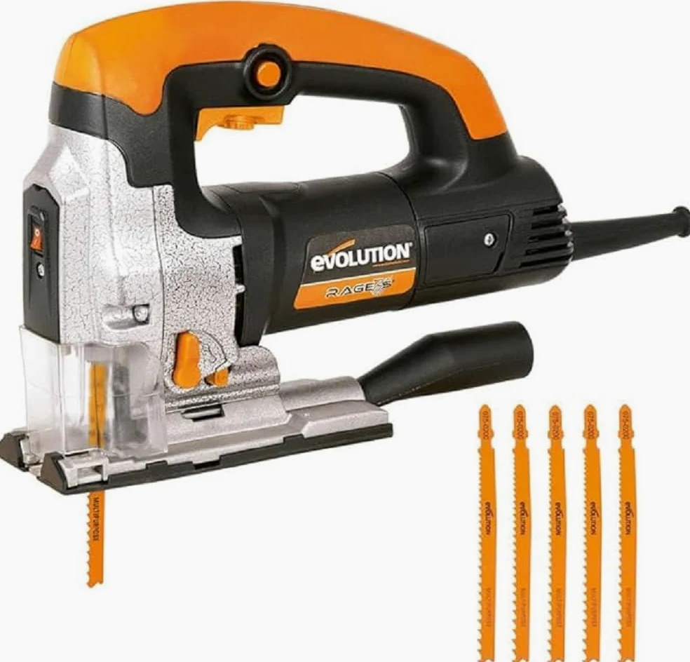Evolution Power Tools Rage 7-S Seghetto multiuso - Taglio su legno, acciaio, plastica e molto altro - 5 lame incluse - 710 W